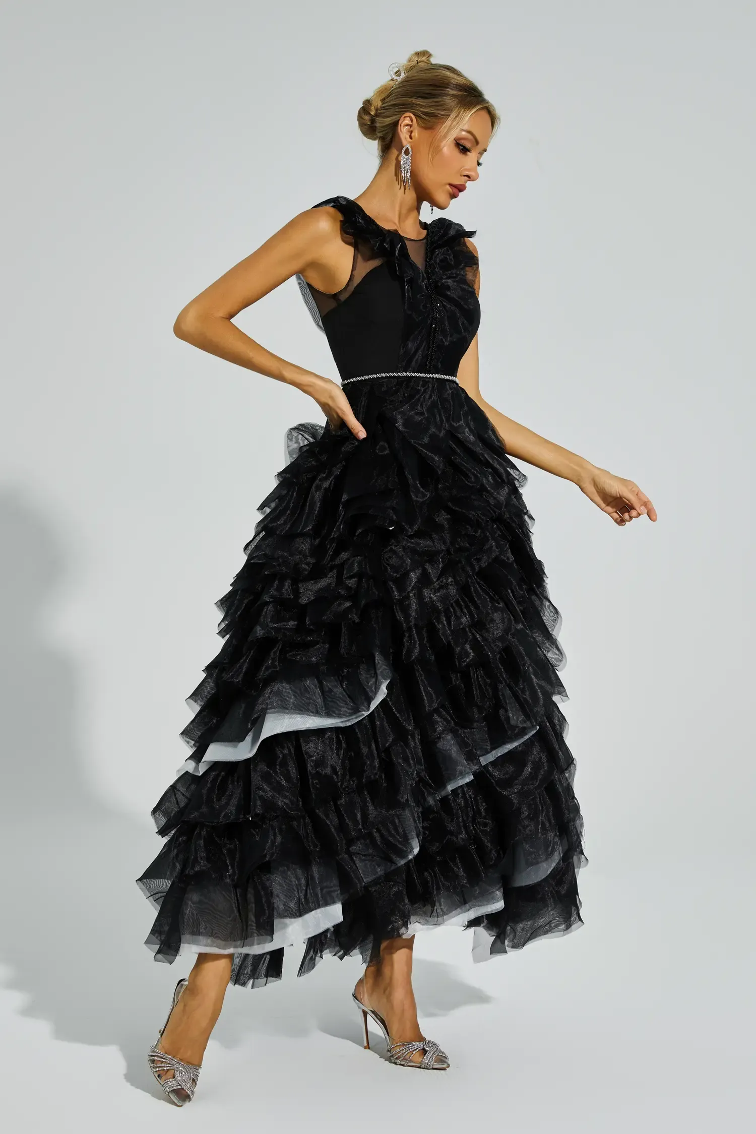 Blithe Black Mesh Tutu Maxi Dress
