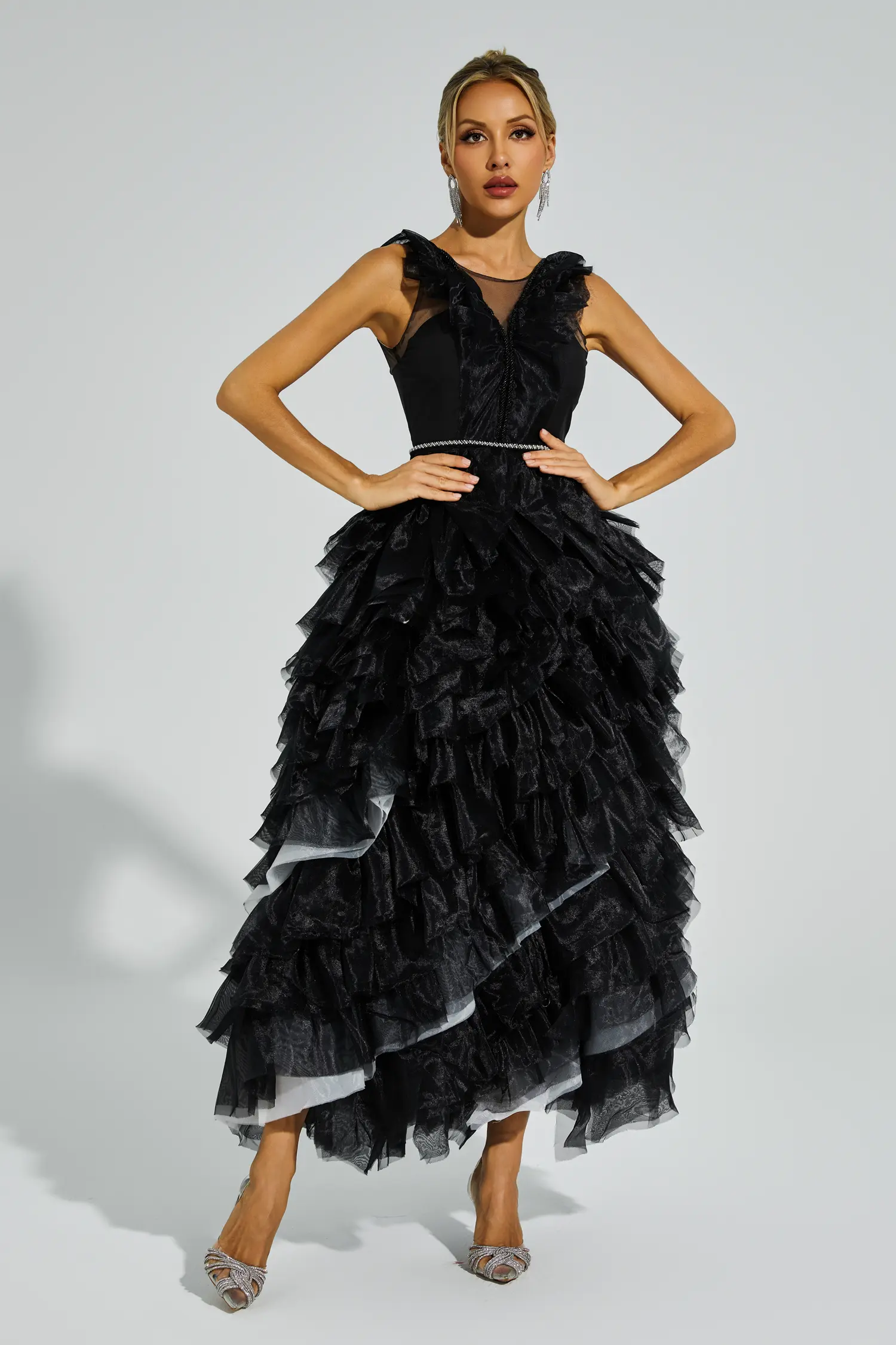 Blithe Black Mesh Tutu Maxi Dress