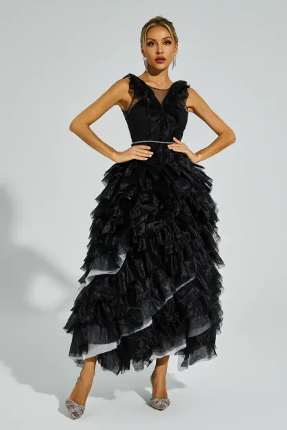 Blithe Black Mesh Tutu Maxi Dress