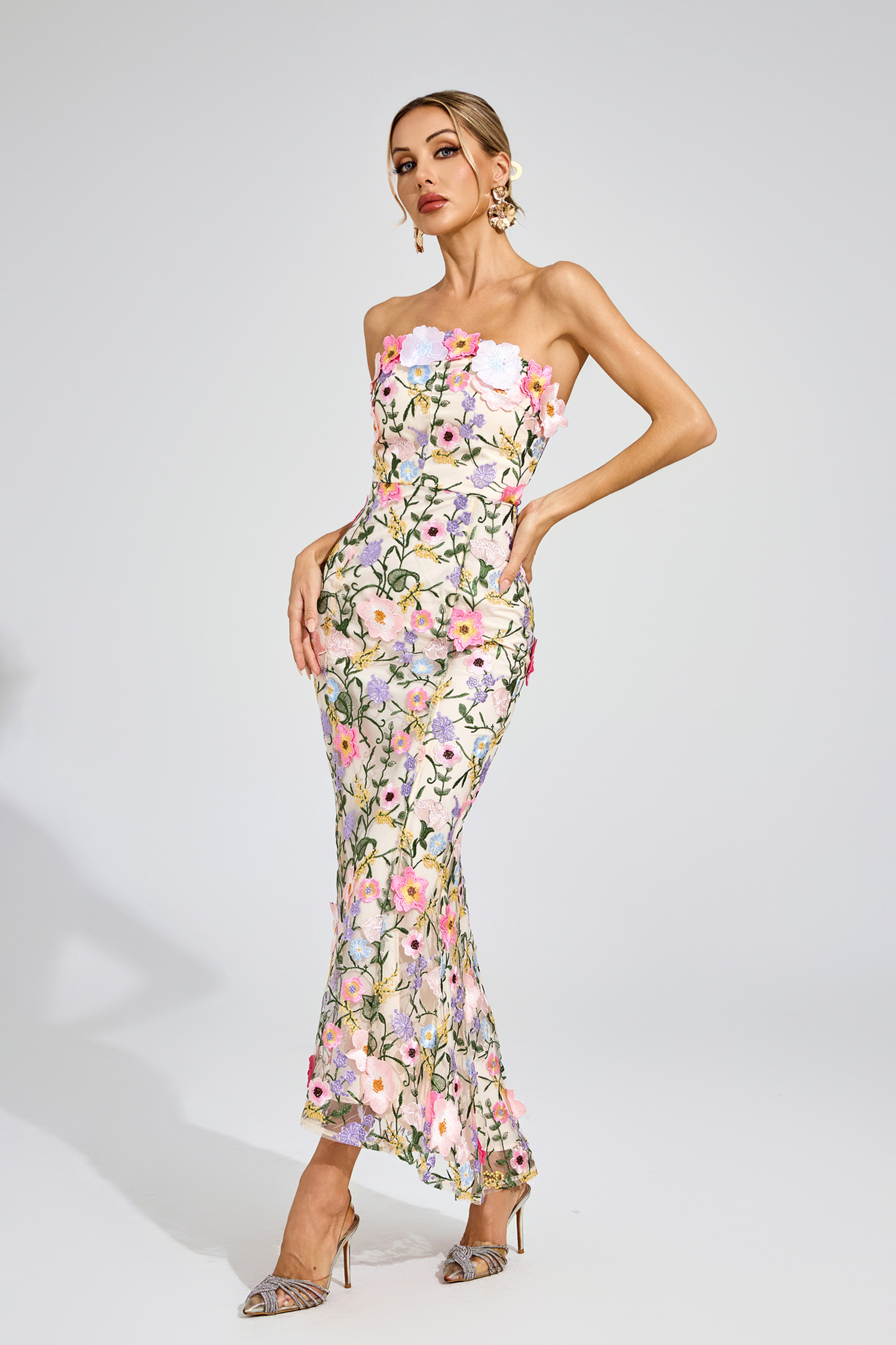 Abe Apricot Floral Embroider Dress