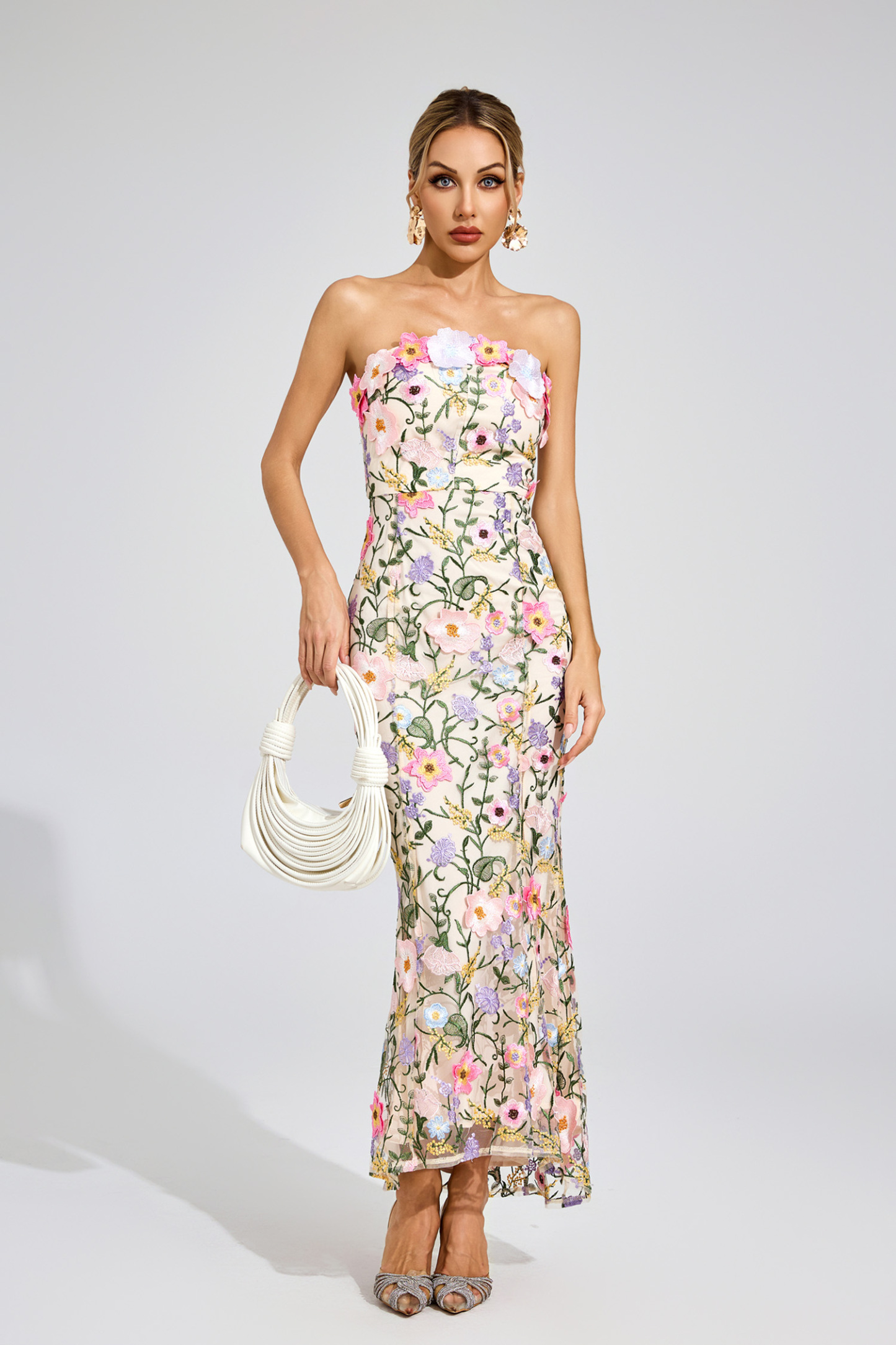 Abe Apricot Floral Embroider Dress