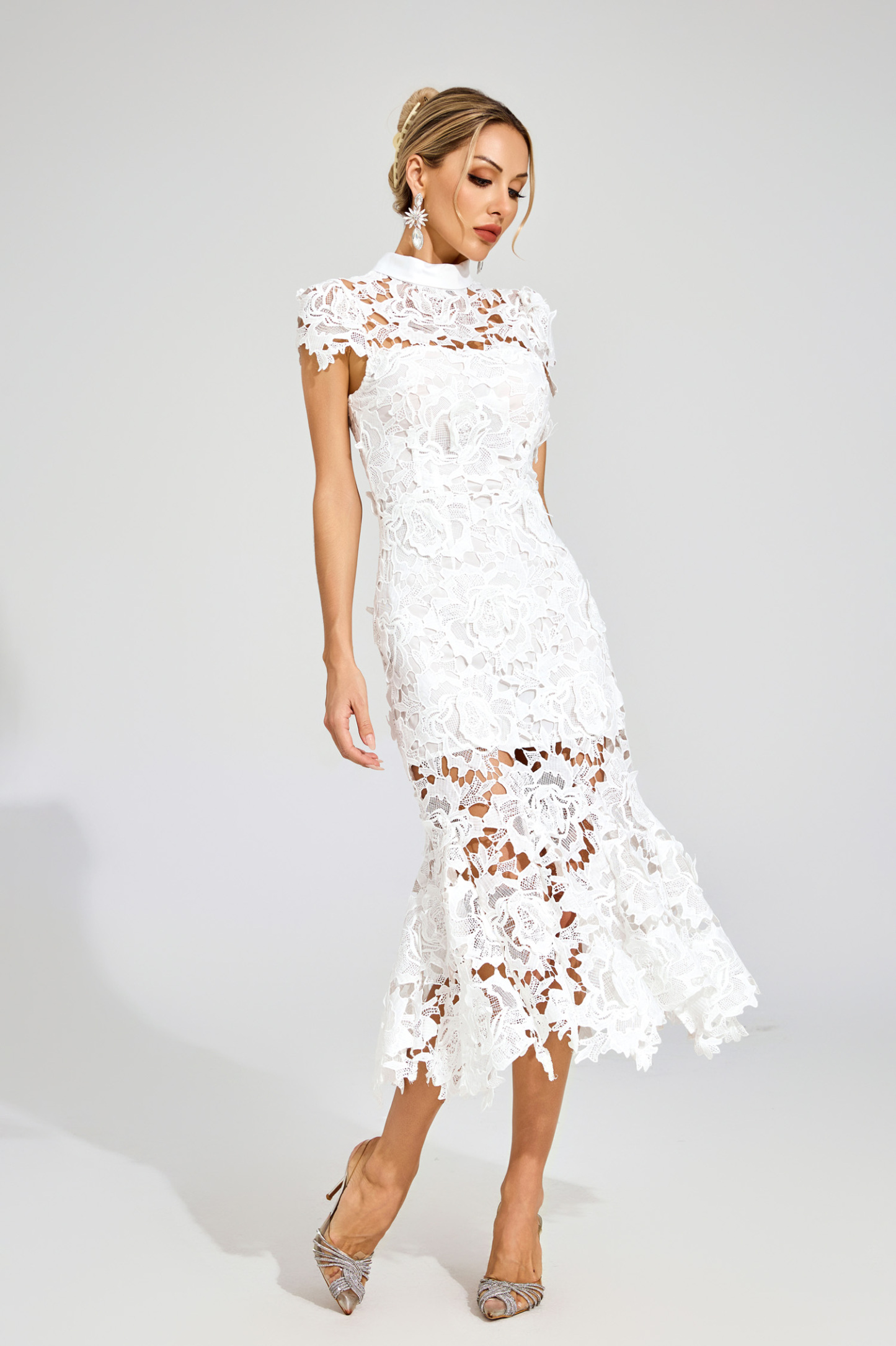 Hal White Fishtail Lace Cut Out Dress