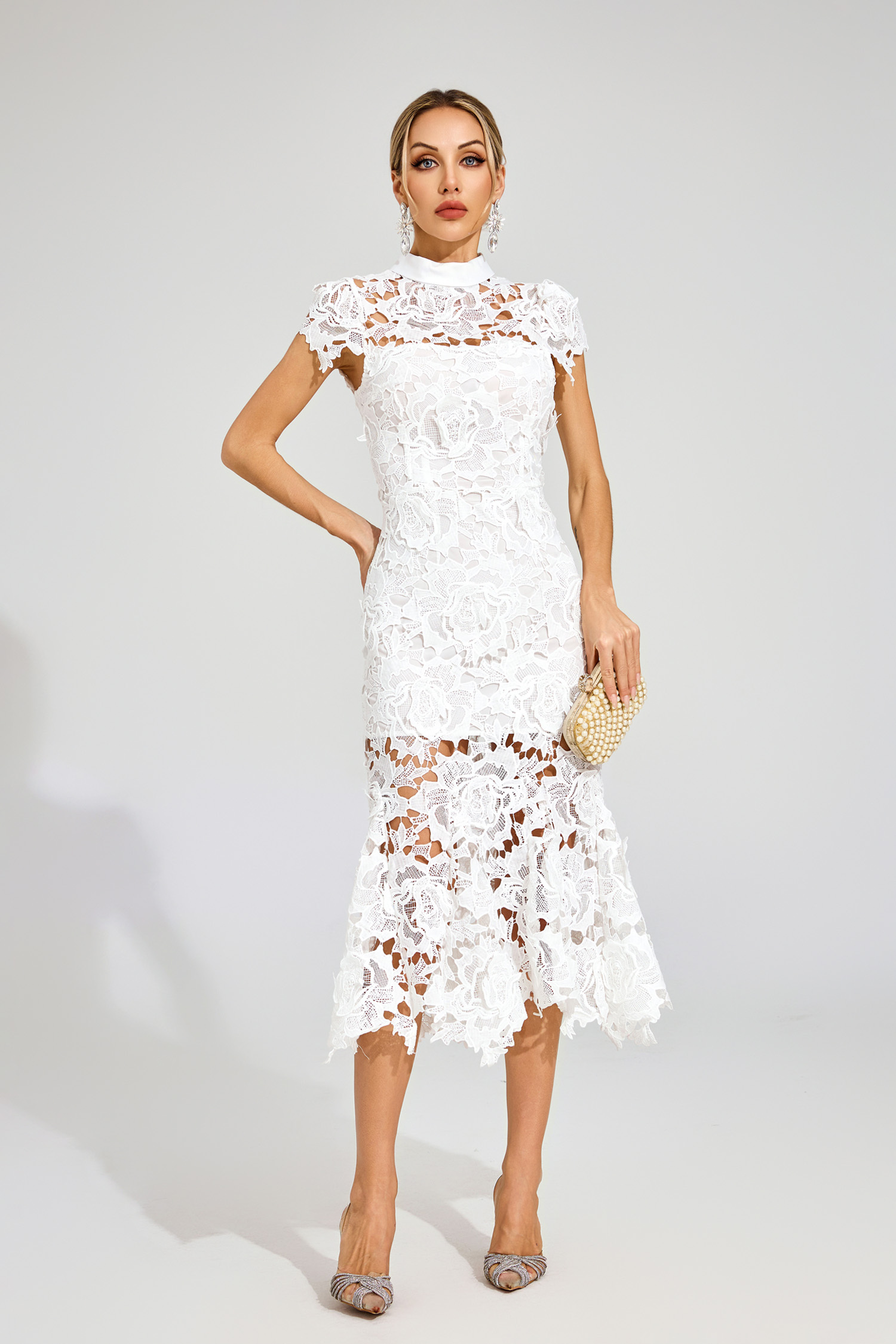 Hal White Fishtail Lace Cut Out Dress