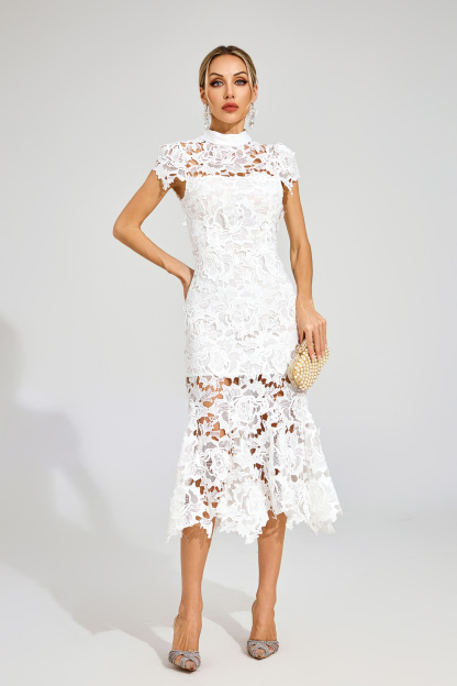 Hal White Fishtail Lace Cut Out Dress