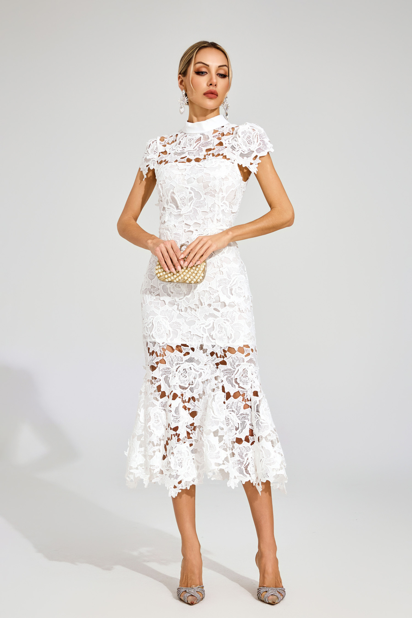 Hal White Fishtail Lace Cut Out Dress