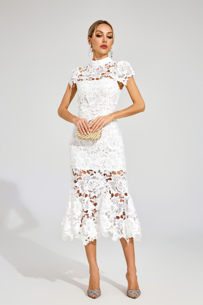 Hal White Fishtail Lace Cut Out Dress