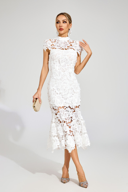 Hal White Fishtail Lace Cut Out Dress