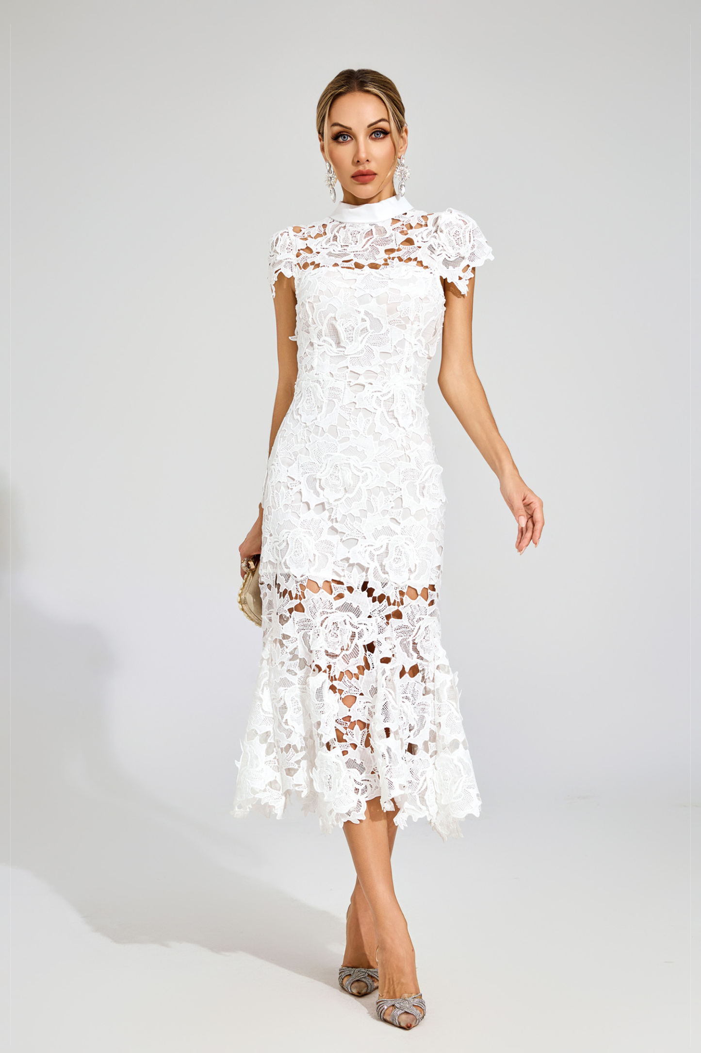 Hal White Fishtail Lace Cut Out Dress