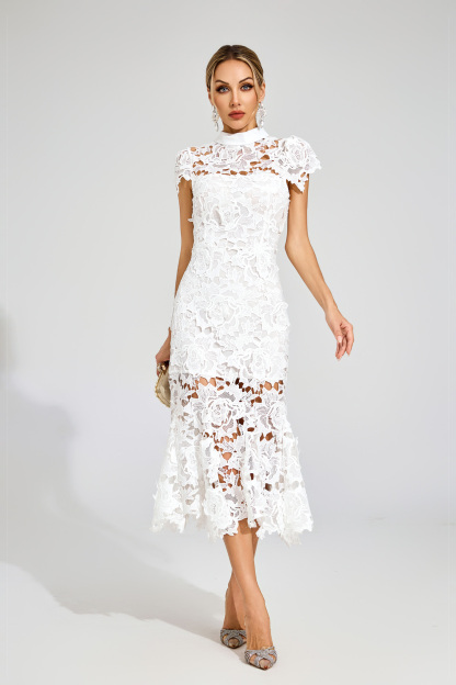 Hal White Fishtail Lace Cut Out Dress