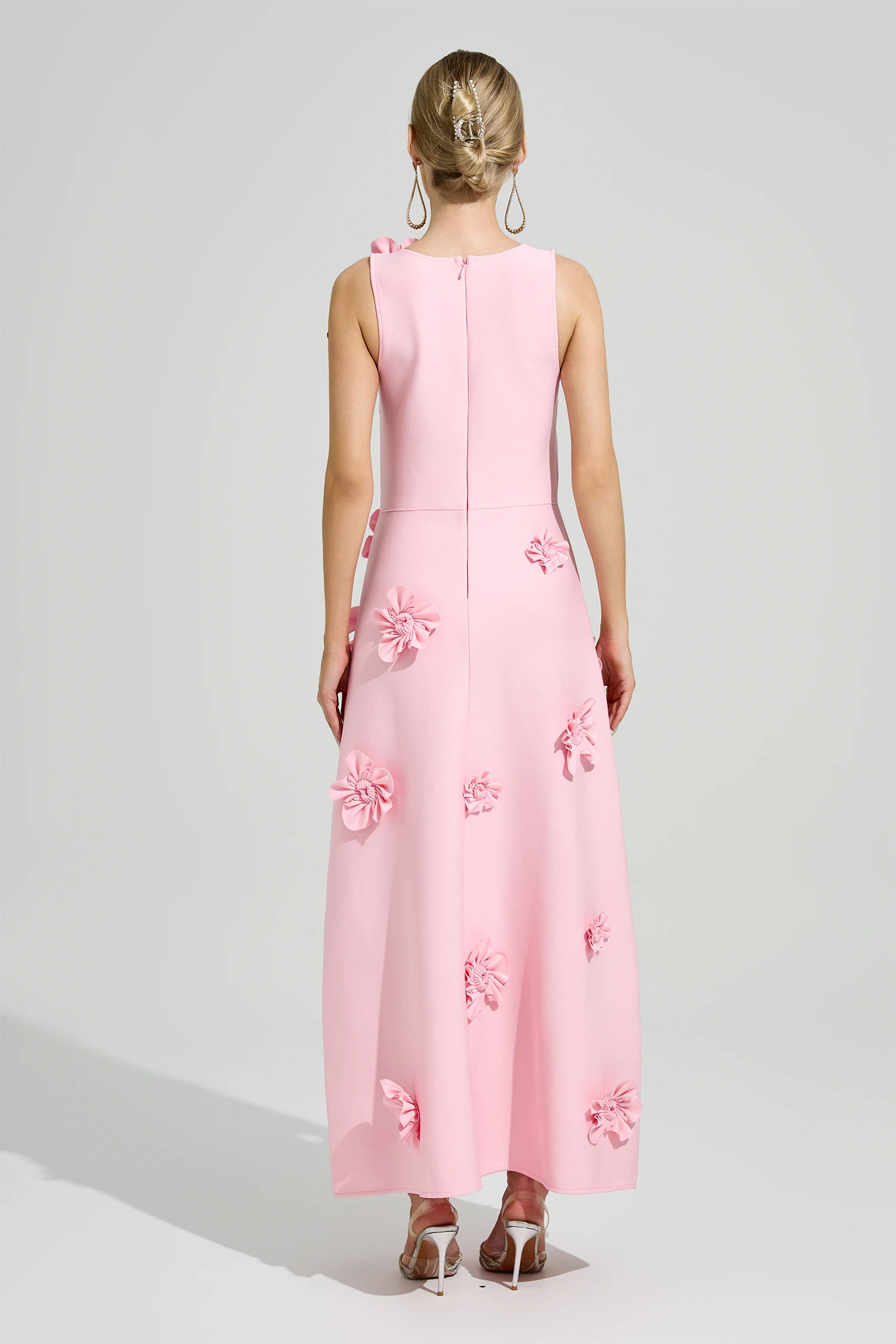 Calvino Pink 3D Floral A-Line Dress