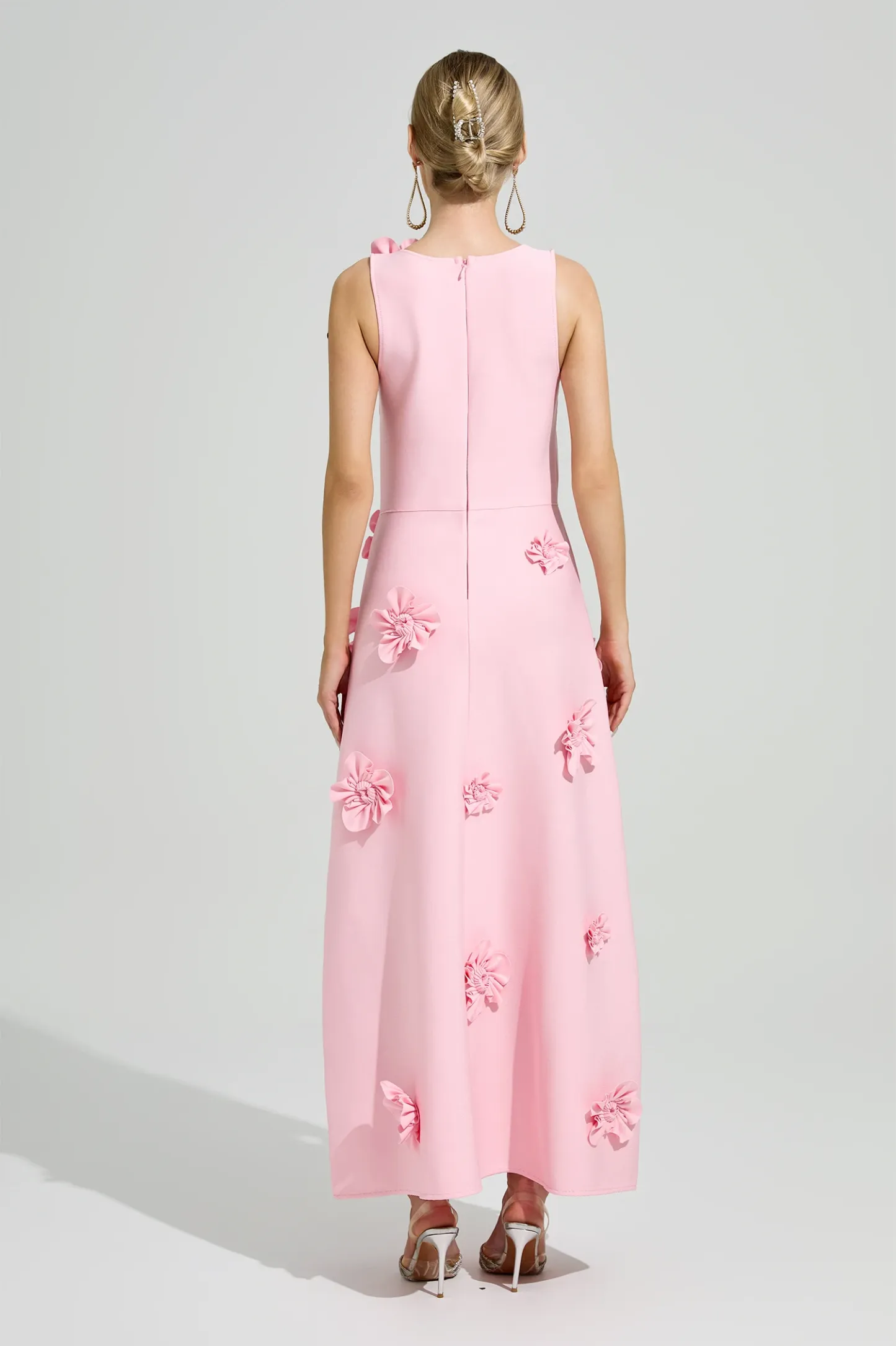 Calvino Pink 3D Floral A-Line Dress