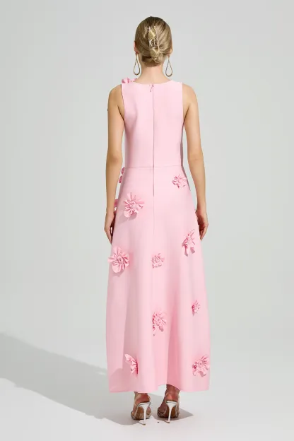 Calvino Pink 3D Floral A-Line Dress