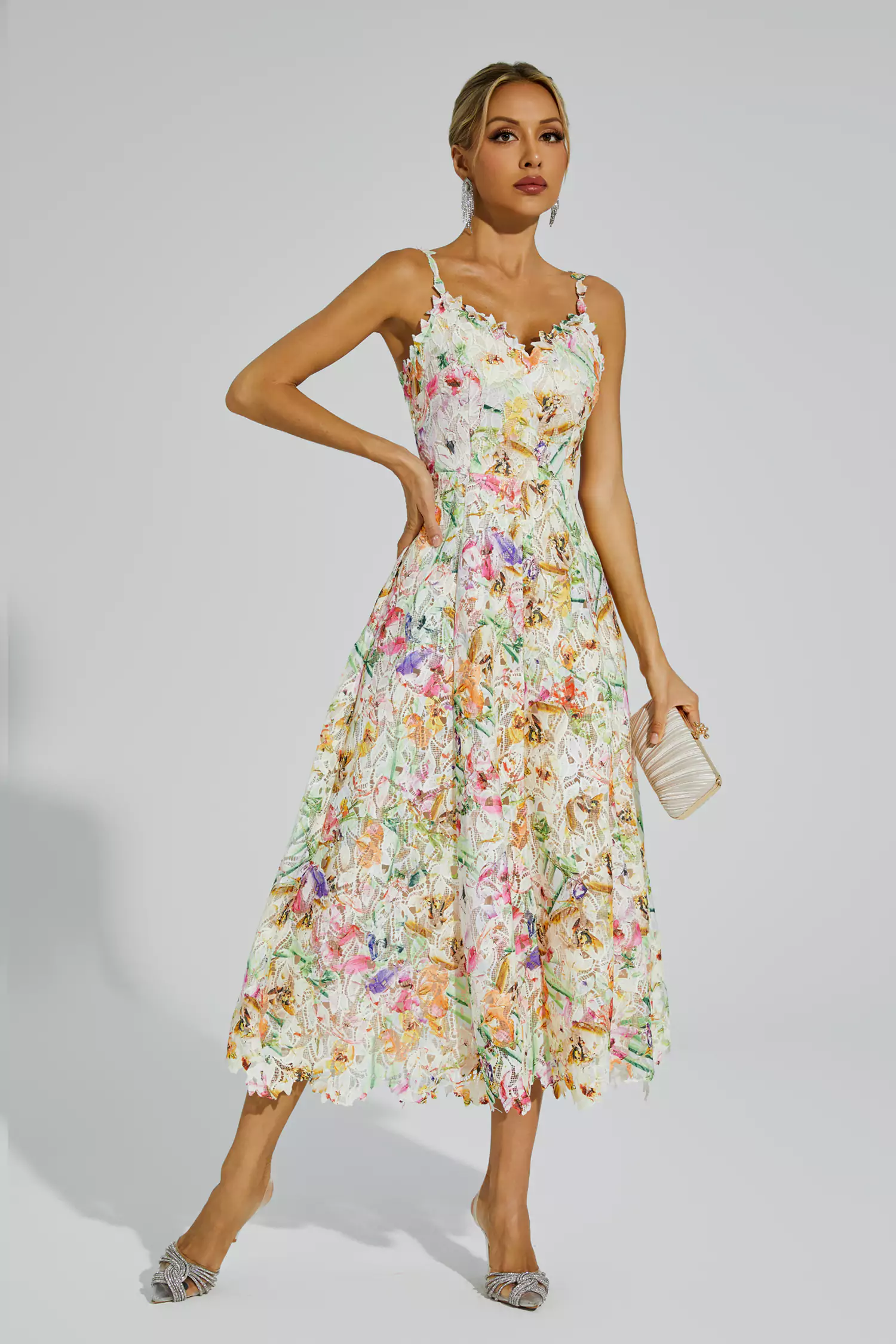 Dulles Floral Embroider Midi Dress
