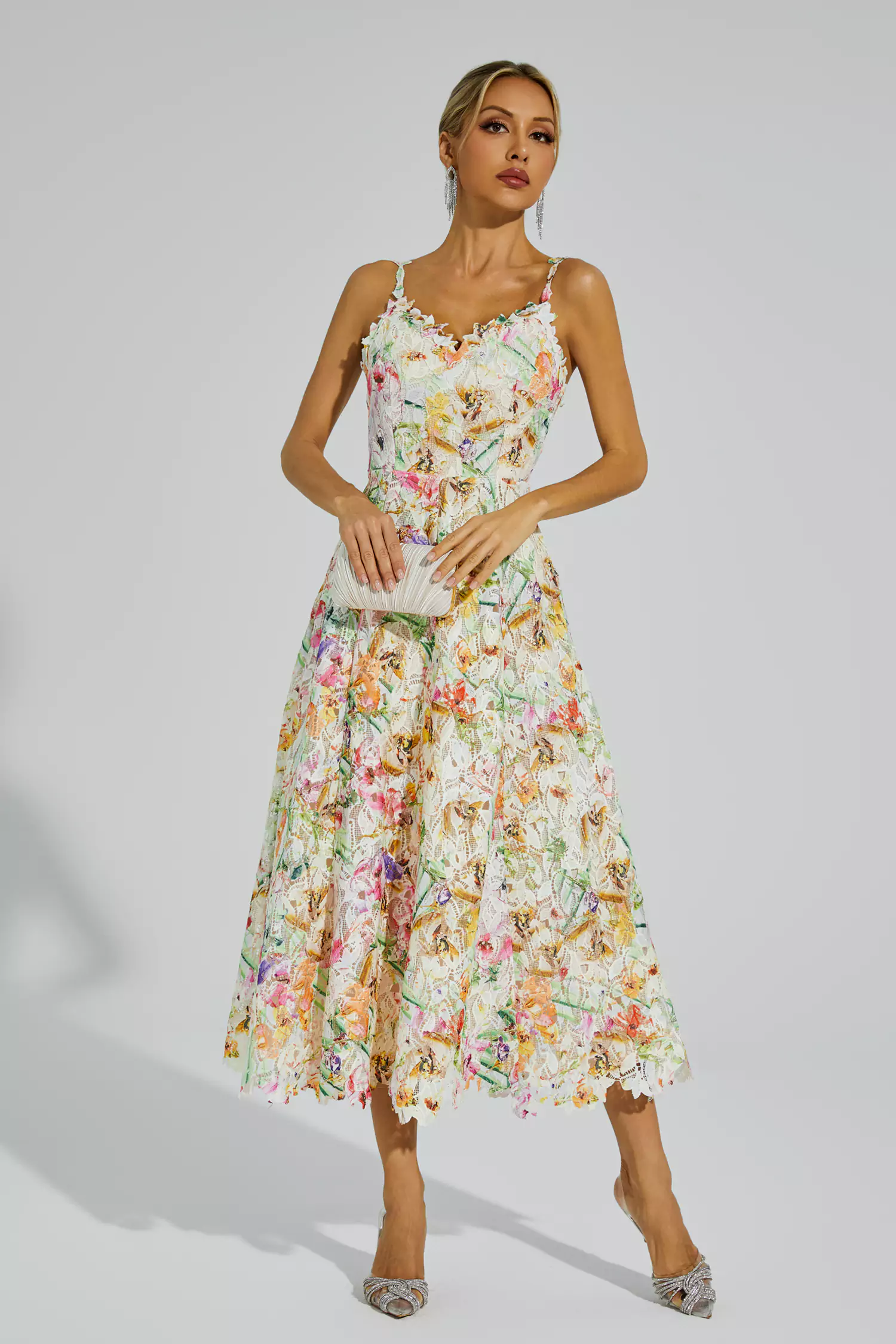 Dulles Floral Embroider Midi Dress