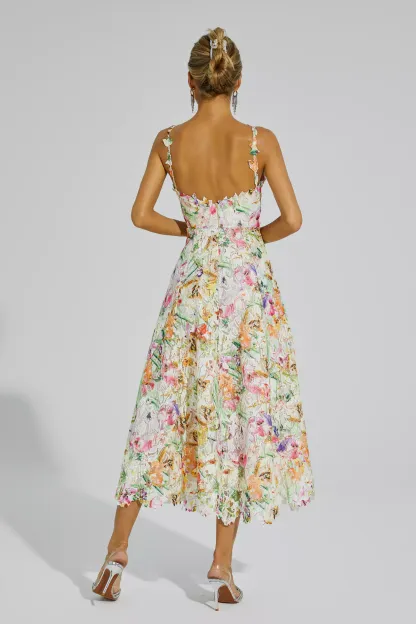 Dulles Floral Embroider Midi Dress