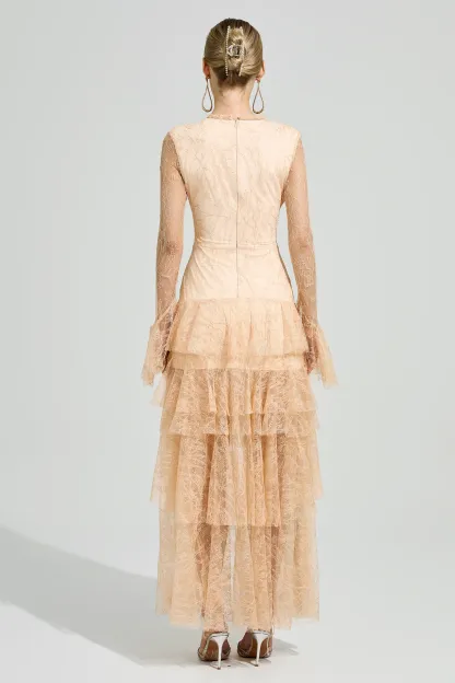 Abakanowicz Champagne V-Neck Formal Dress