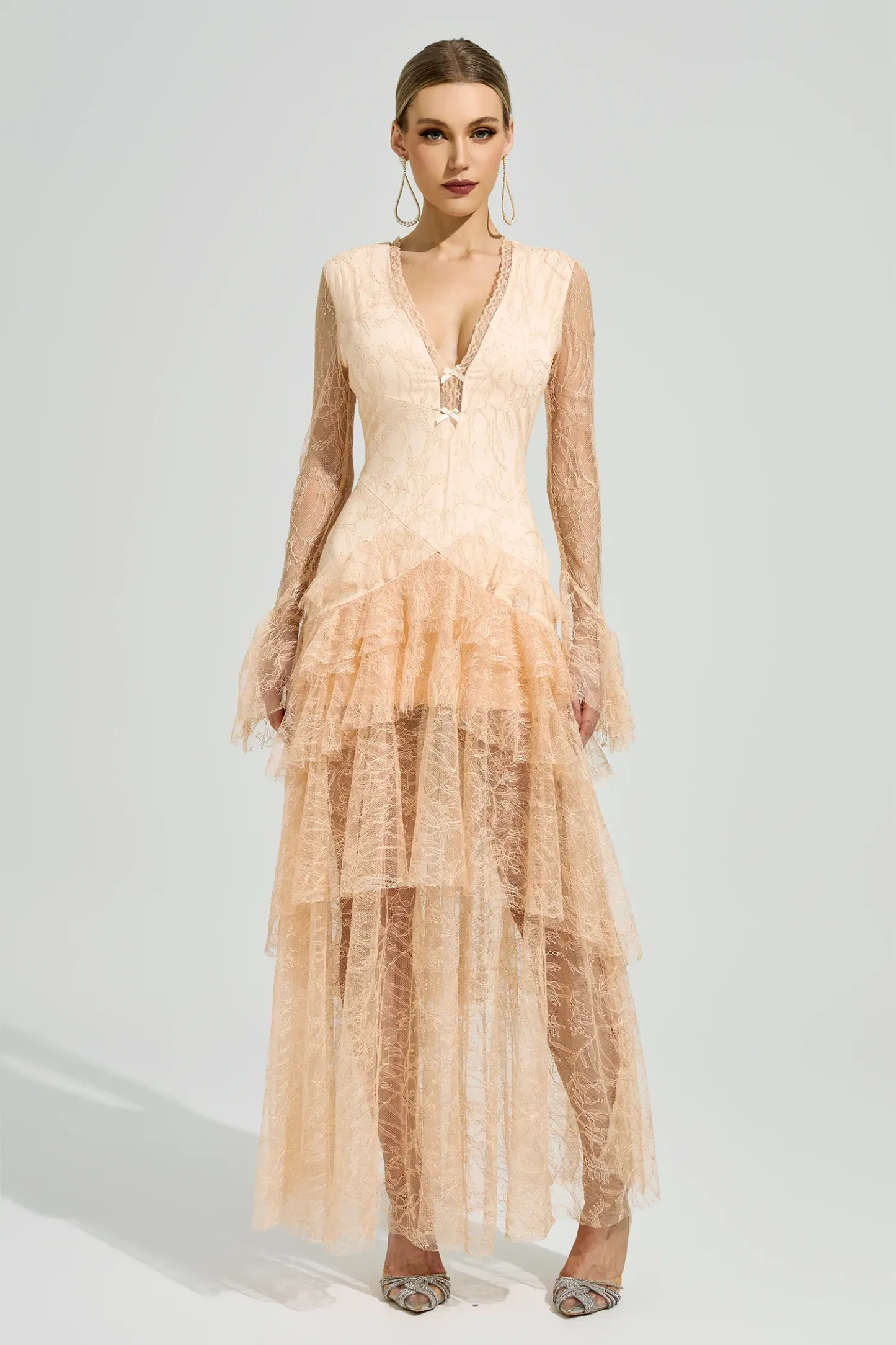 Abakanowicz Champagne V-Neck Formal Dress