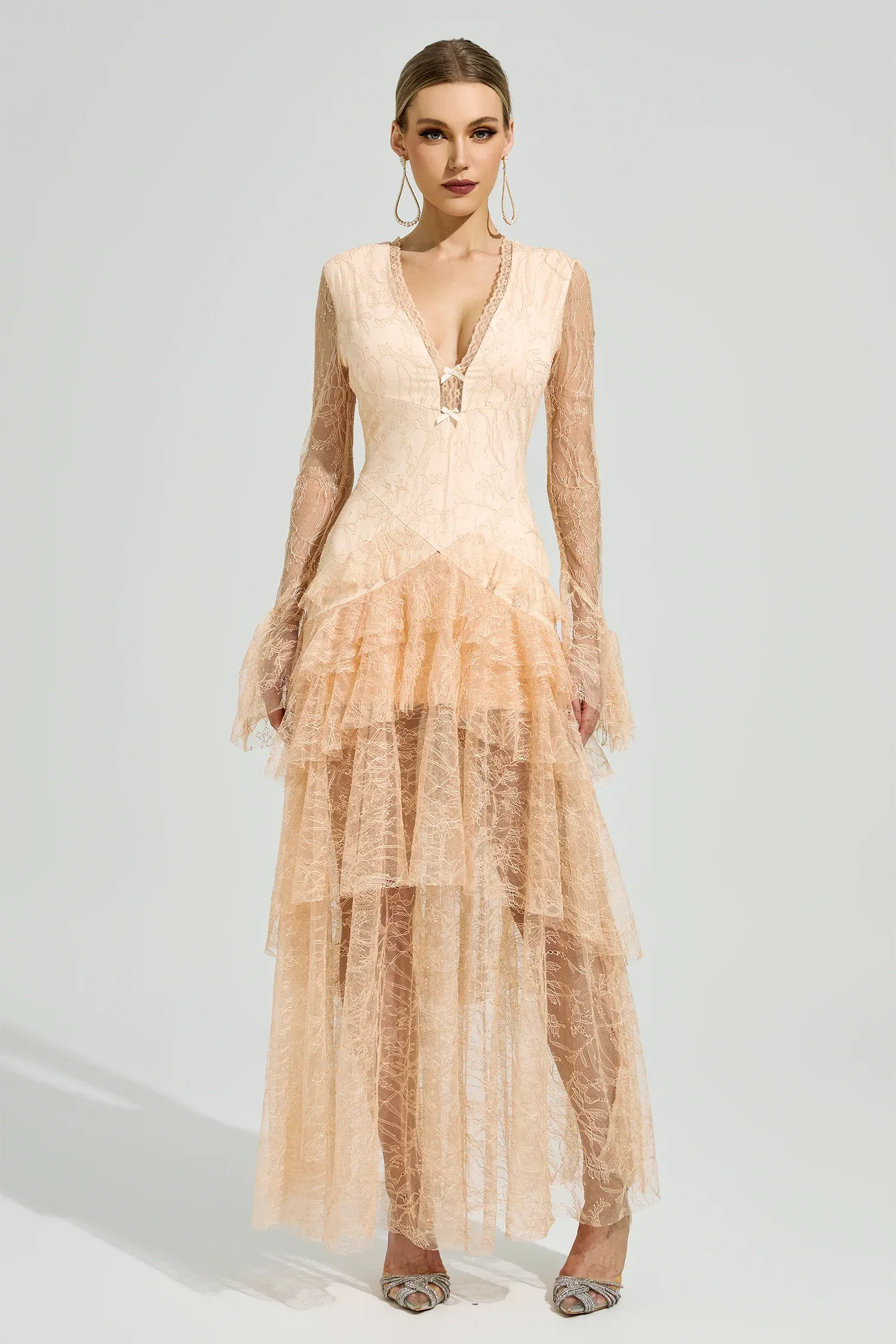 Abakanowicz Champagne V-Neck Formal Dress