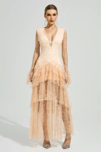 Abakanowicz Champagne V-Neck Formal Dress