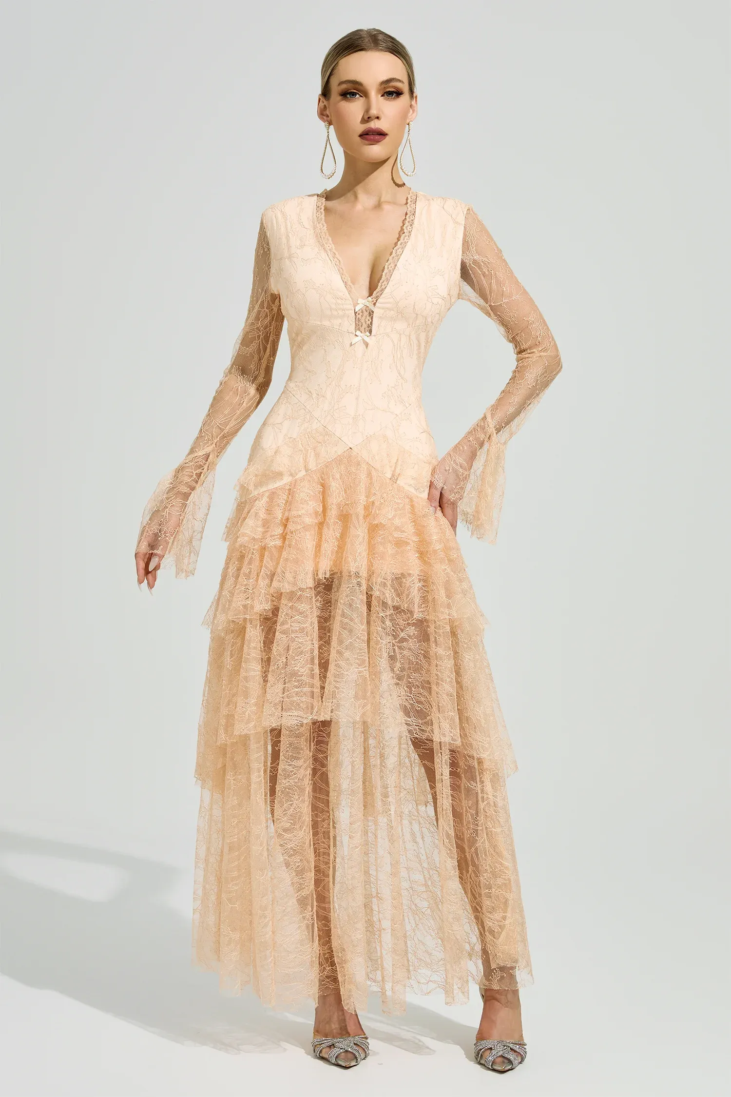 Abakanowicz Champagne V-Neck Formal Dress