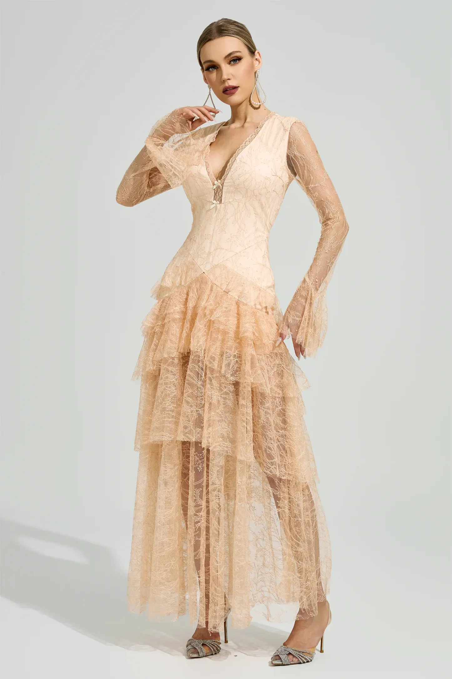 Abakanowicz Champagne V-Neck Formal Dress