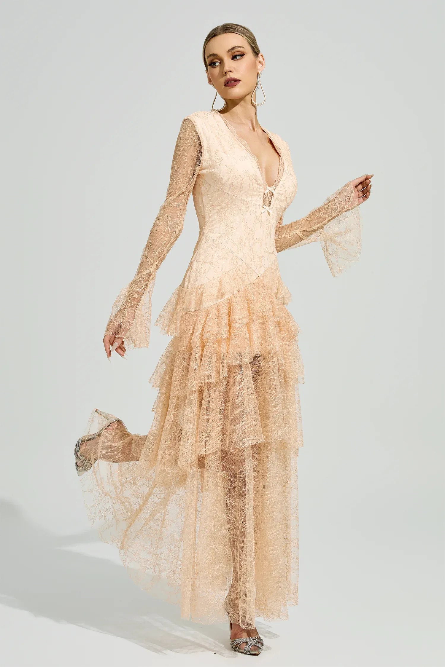 Abakanowicz Champagne V-Neck Formal Dress