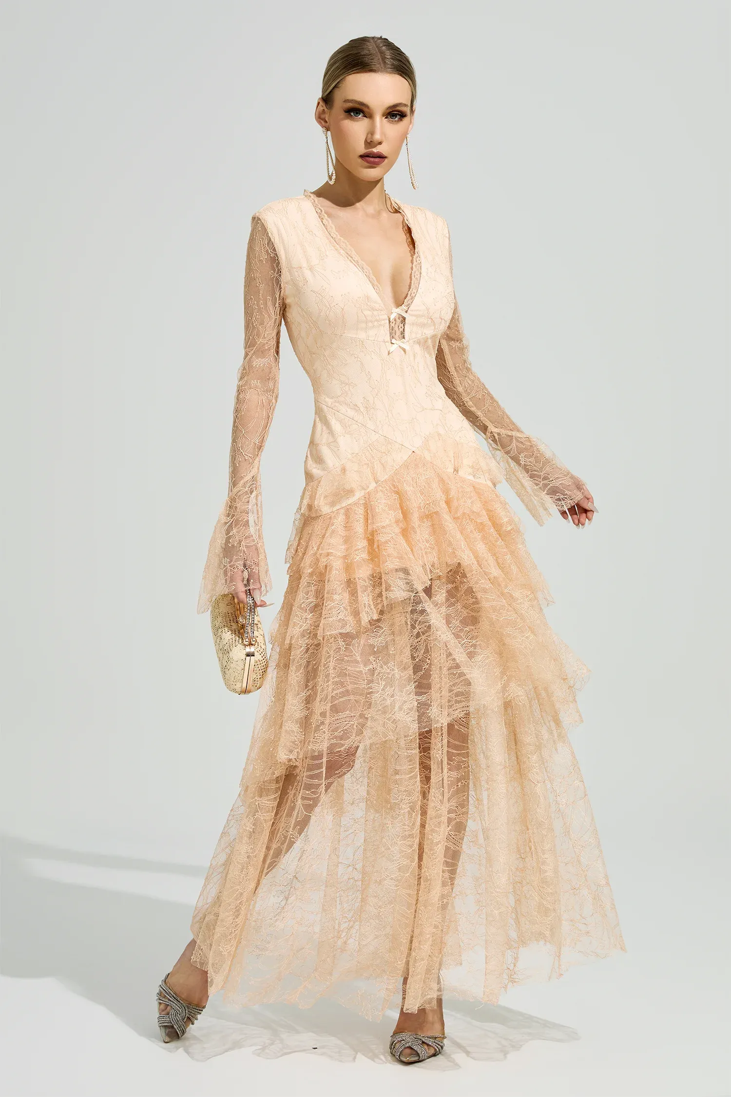 Abakanowicz Champagne V-Neck Formal Dress