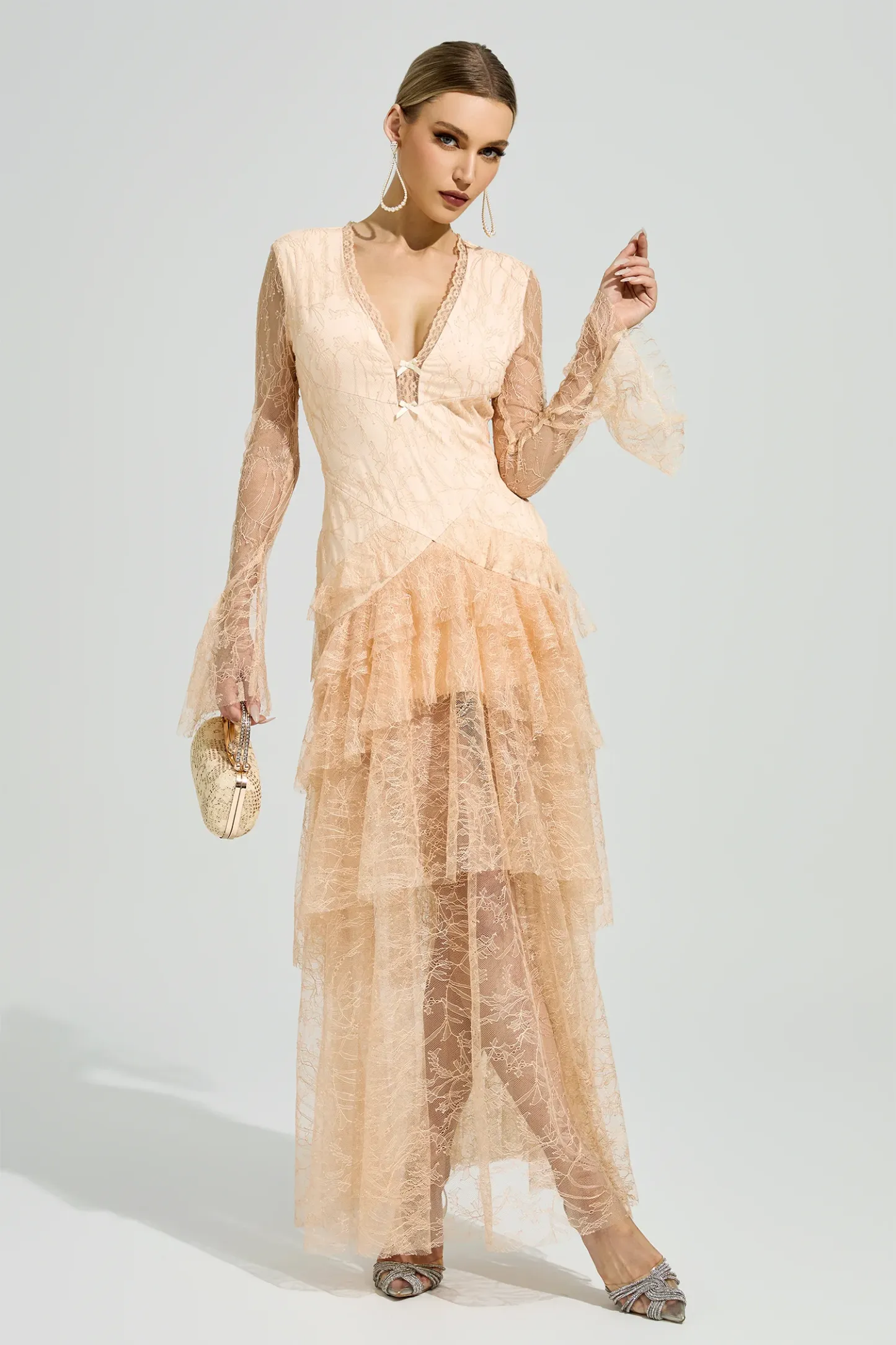 Abakanowicz Champagne V-Neck Formal Dress