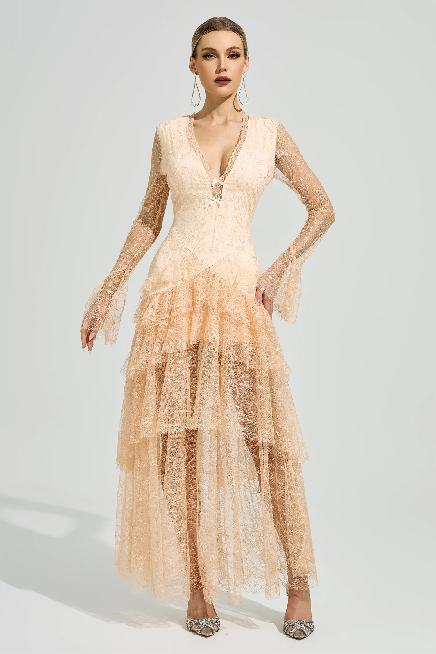 Abakanowicz Champagne V-Neck Formal Dress
