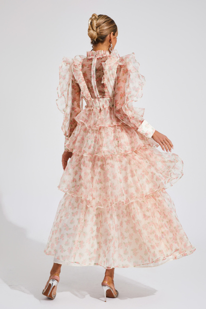 Romeo Apricot Floral Mesh Dress
