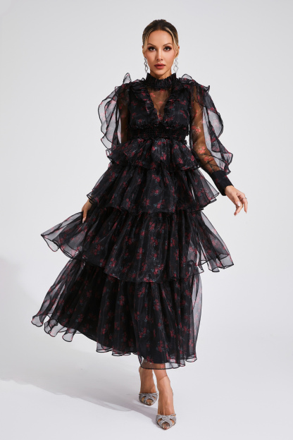 Romeo Black Floral Mesh Dress