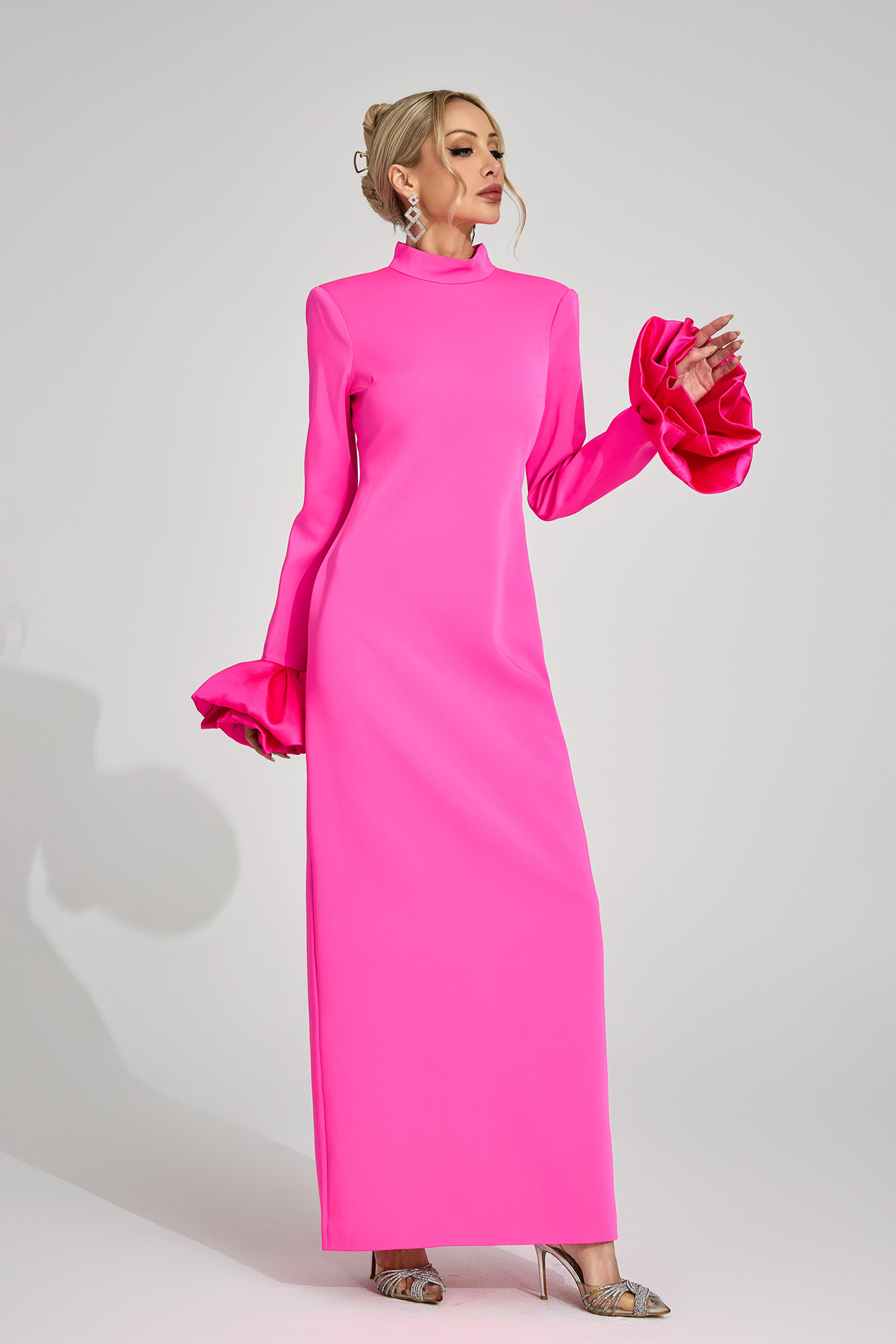 Zelda Pink Puff Sleeve Maxi Dress