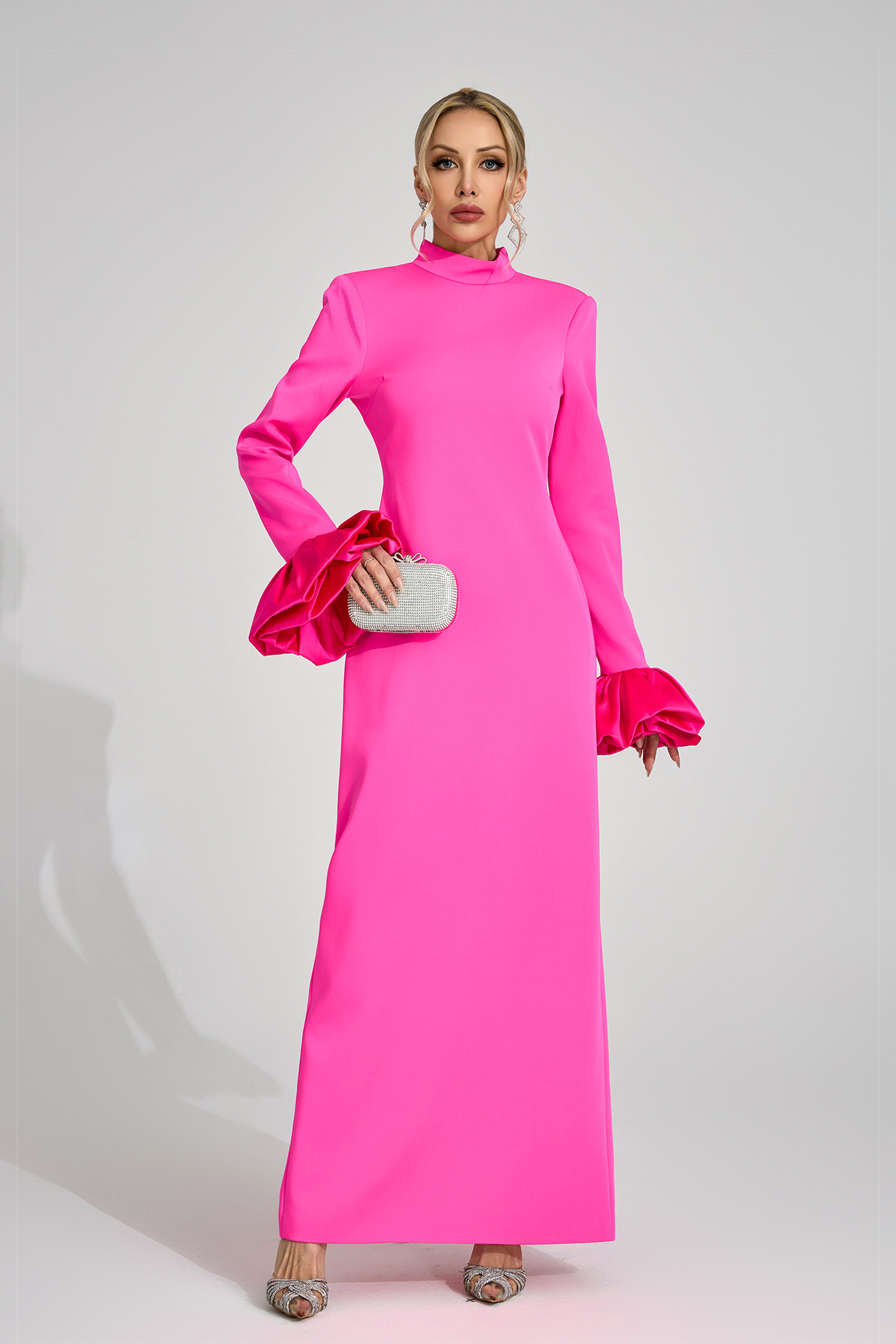 Zelda Pink Puff Sleeve Maxi Dress