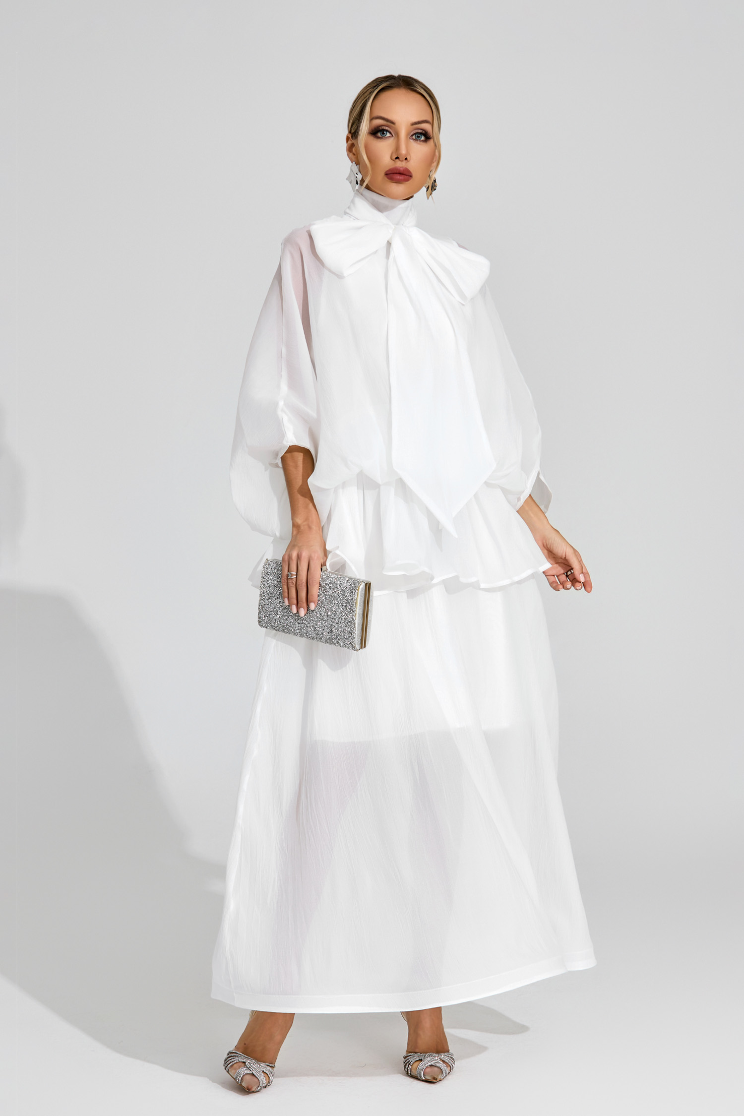 Sheridan White Sheer Bow Dress