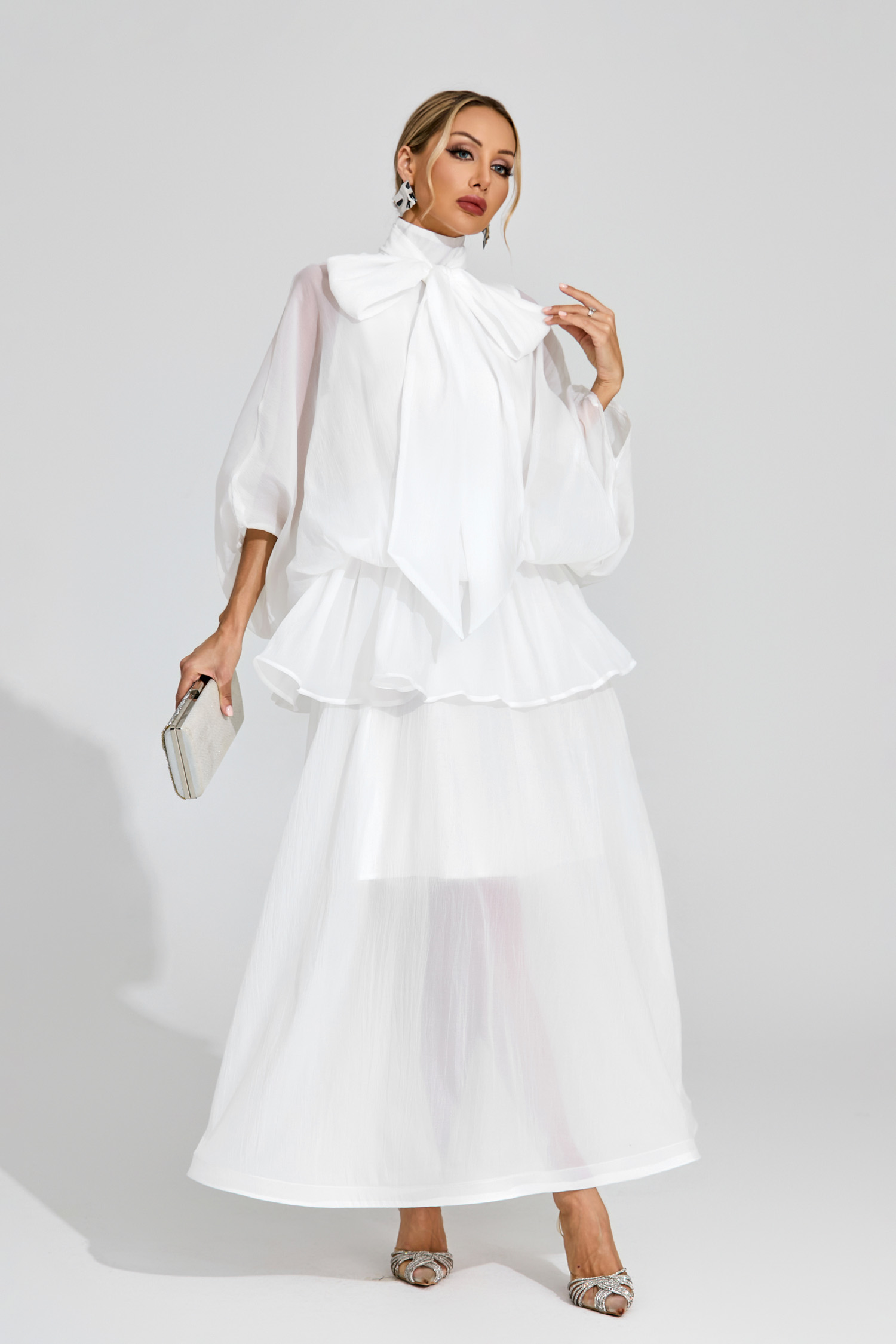 Sheridan White Sheer Bow Dress