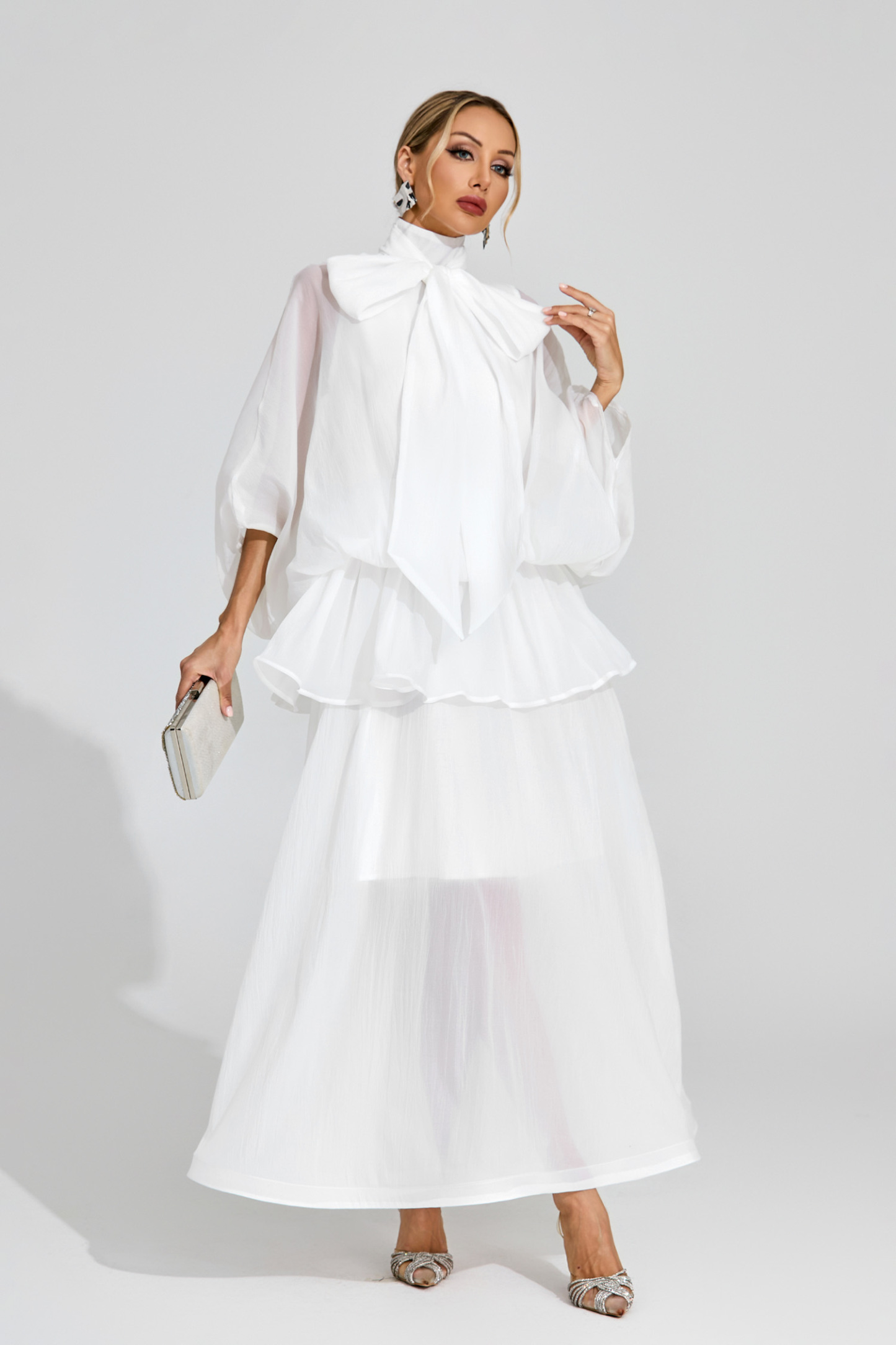 Sheridan White Sheer Bow Dress