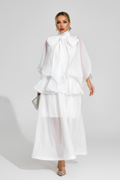Sheridan White Sheer Bow Dress