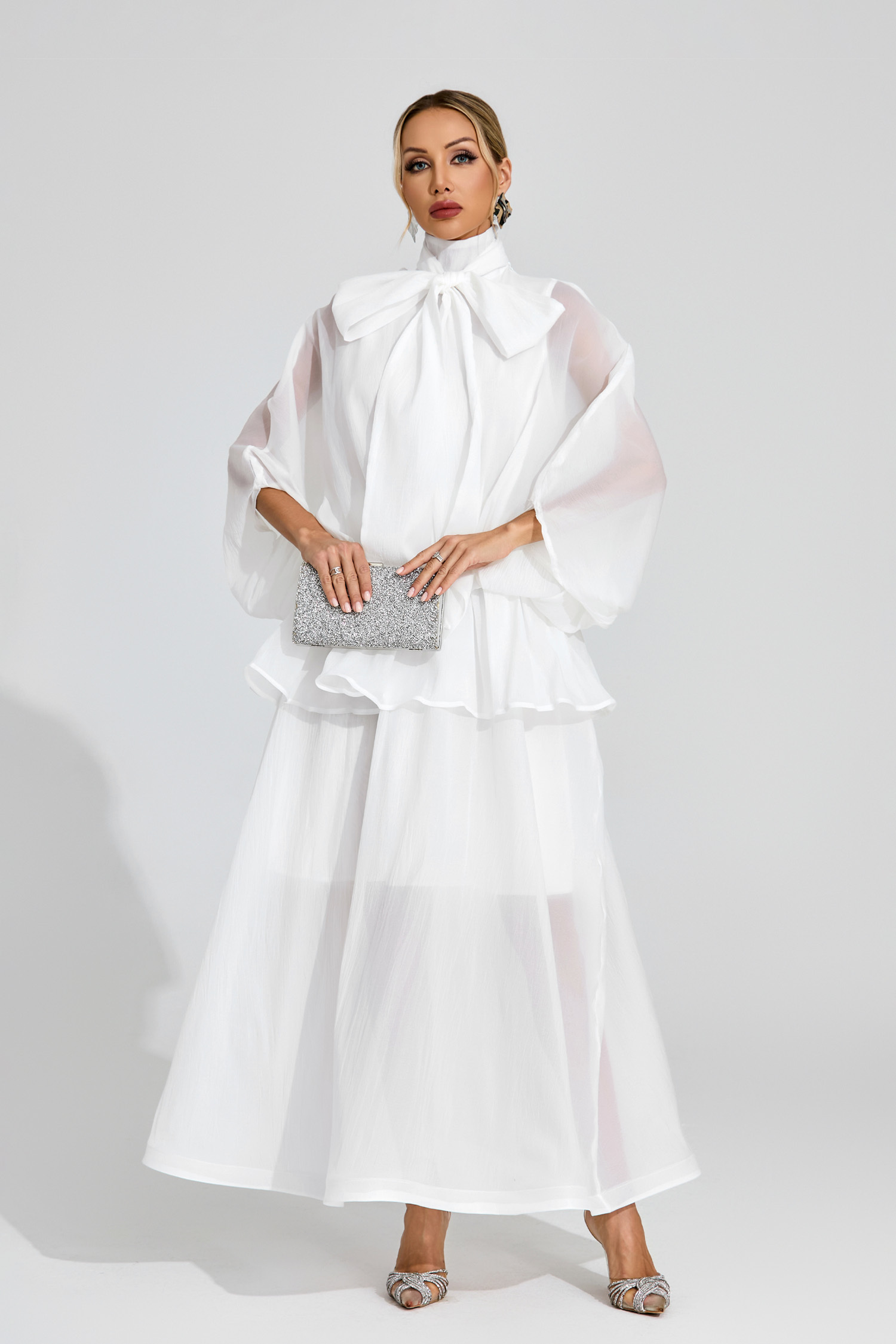 Sheridan White Sheer Bow Dress