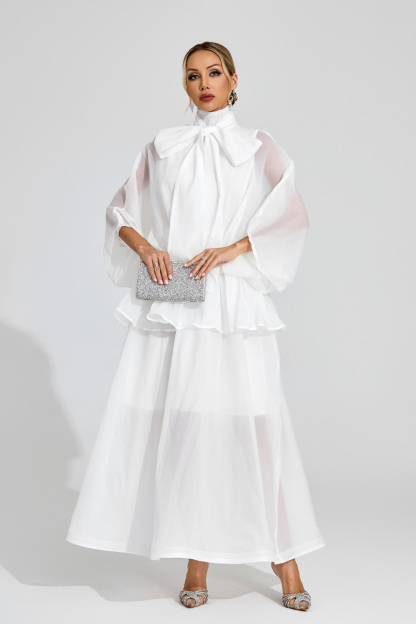 Sheridan White Sheer Bow Dress