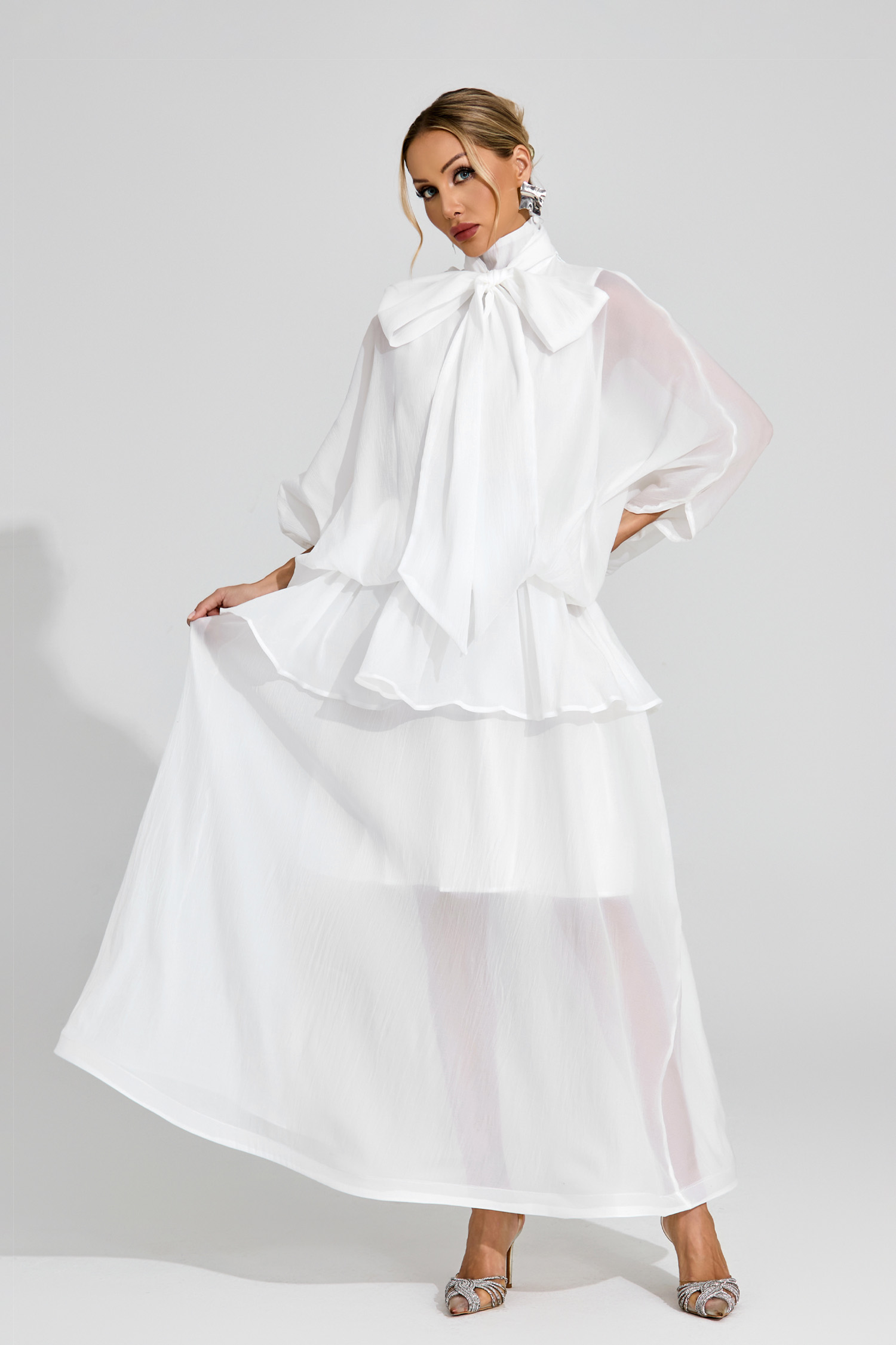 Sheridan White Sheer Bow Dress