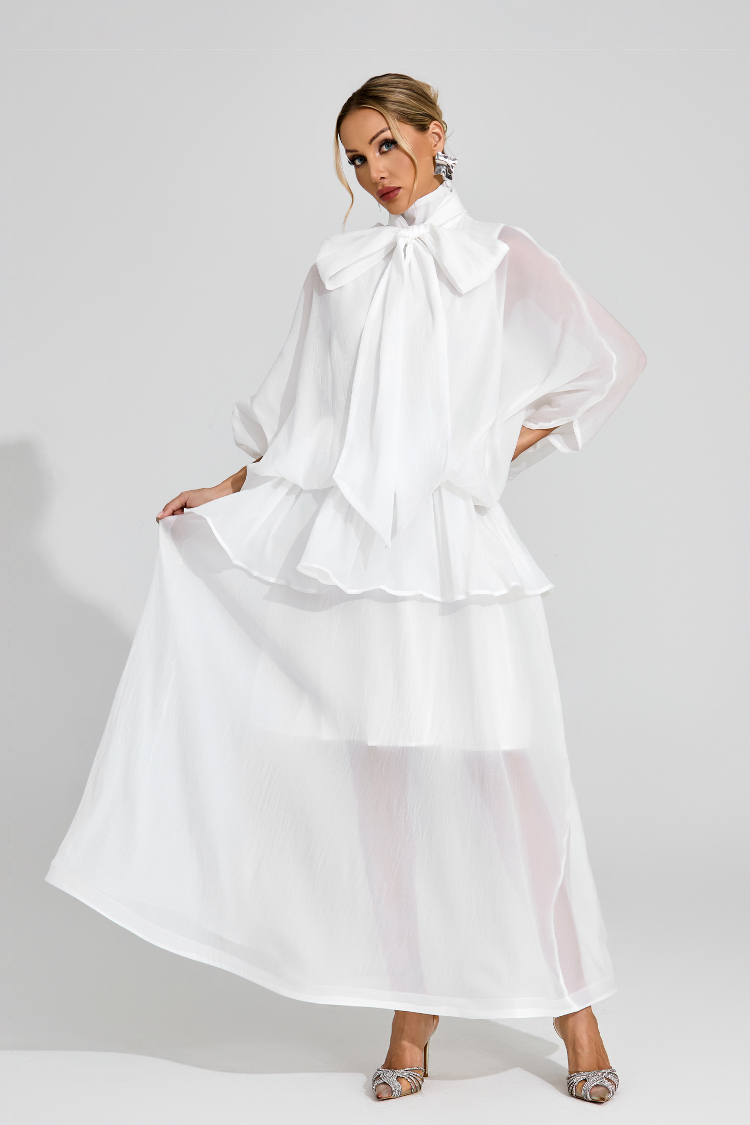 Sheridan White Sheer Bow Dress
