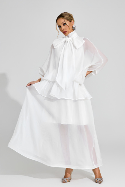 Sheridan White Sheer Bow Dress