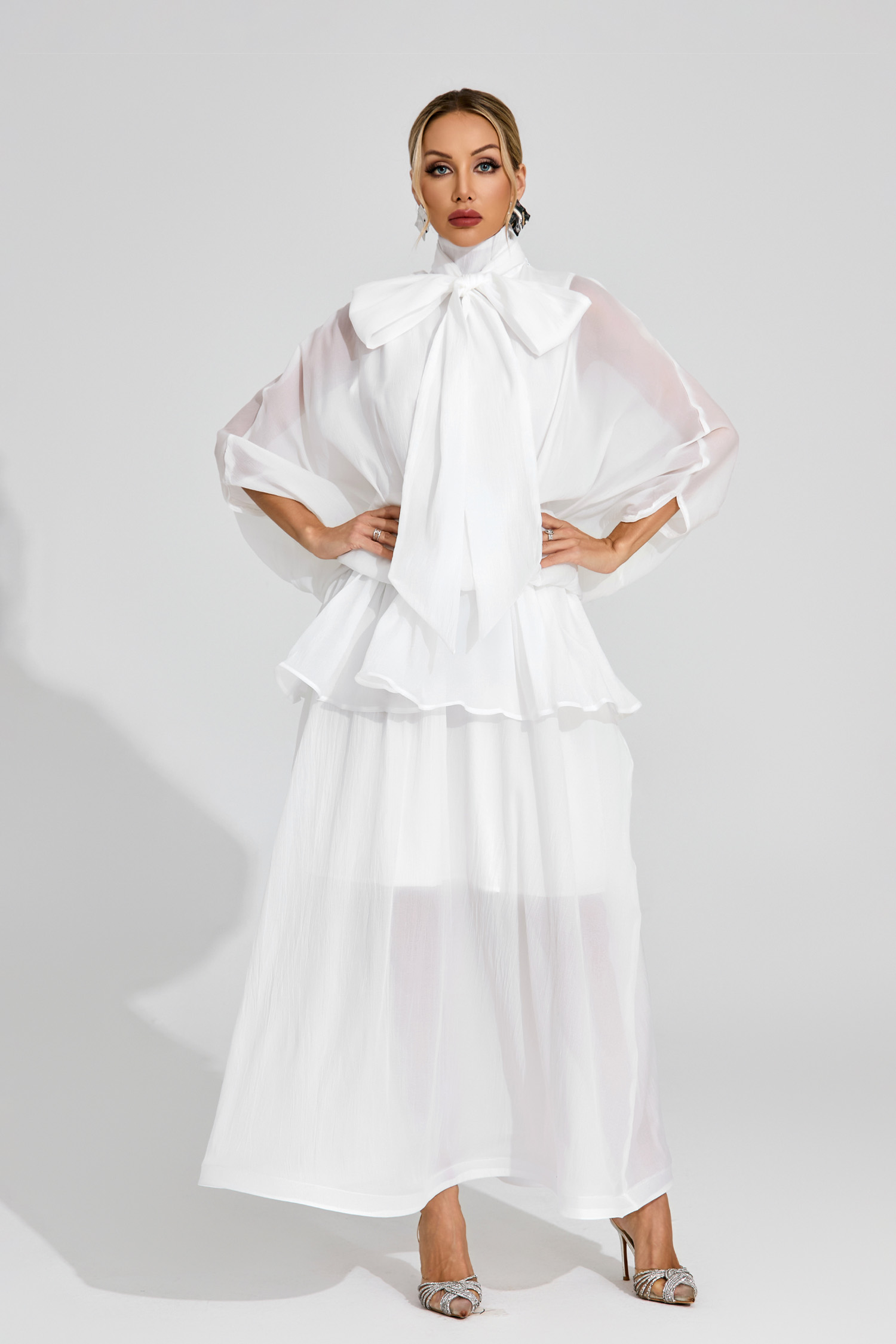 Sheridan White Sheer Bow Dress
