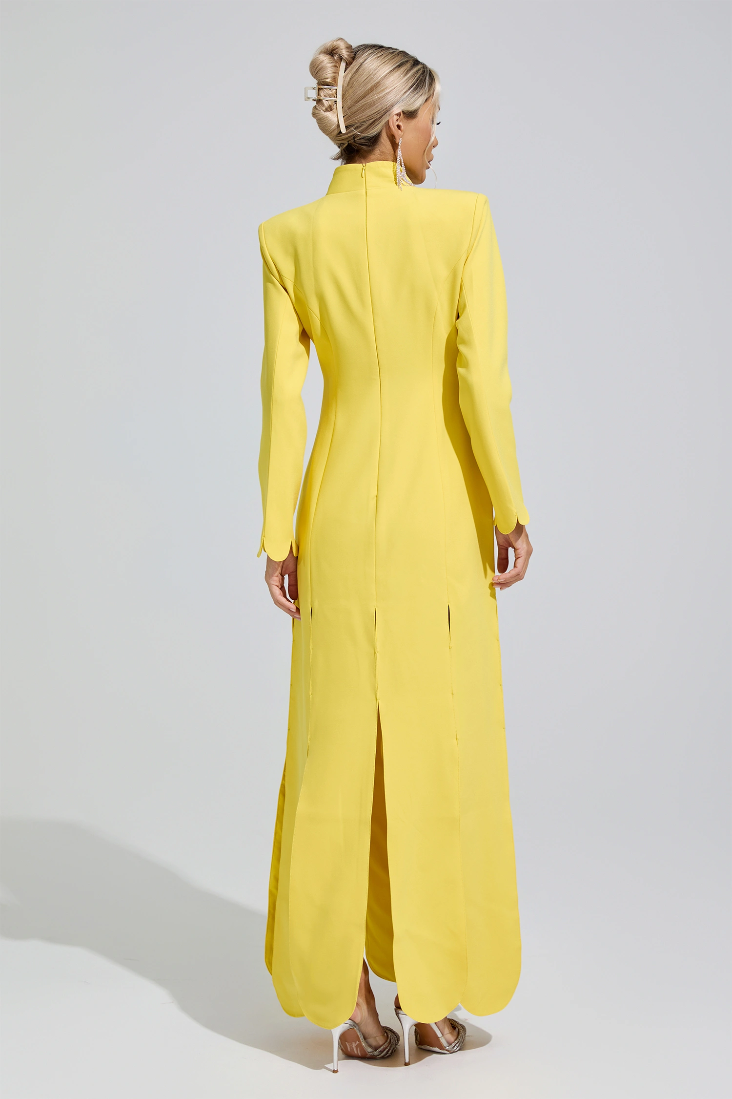 Charlotte Yellow V-Neck High Slit Evening Dress