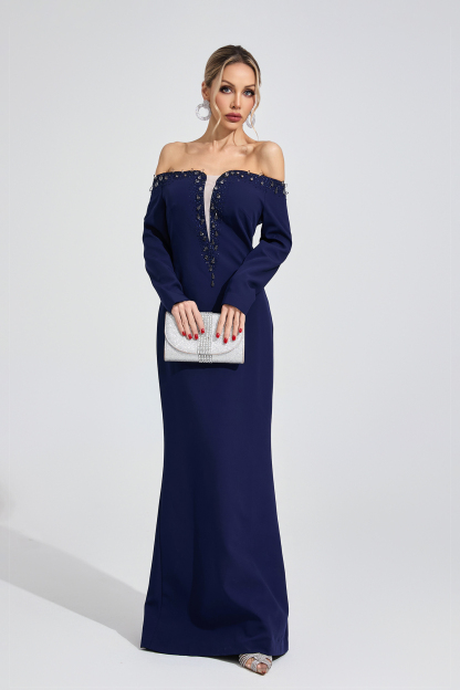Mist Dark Blue Diamond Maxi Dress
