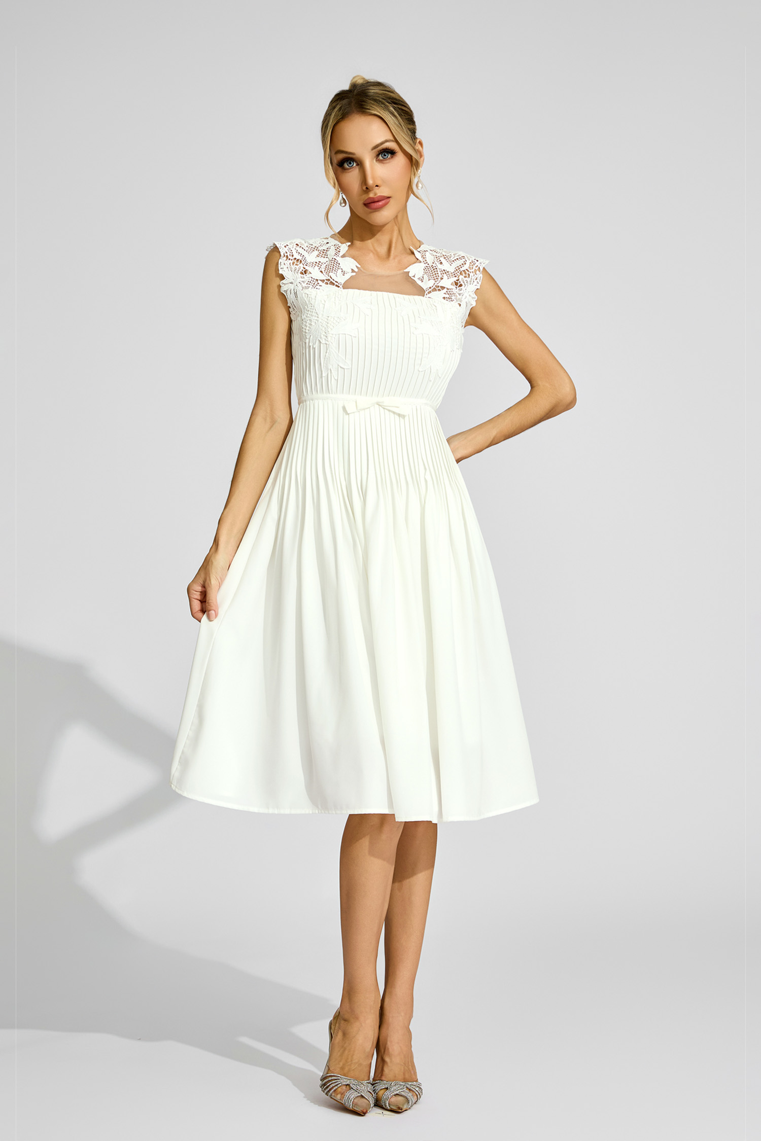 Darwin White Lace Embellished Midi Dress