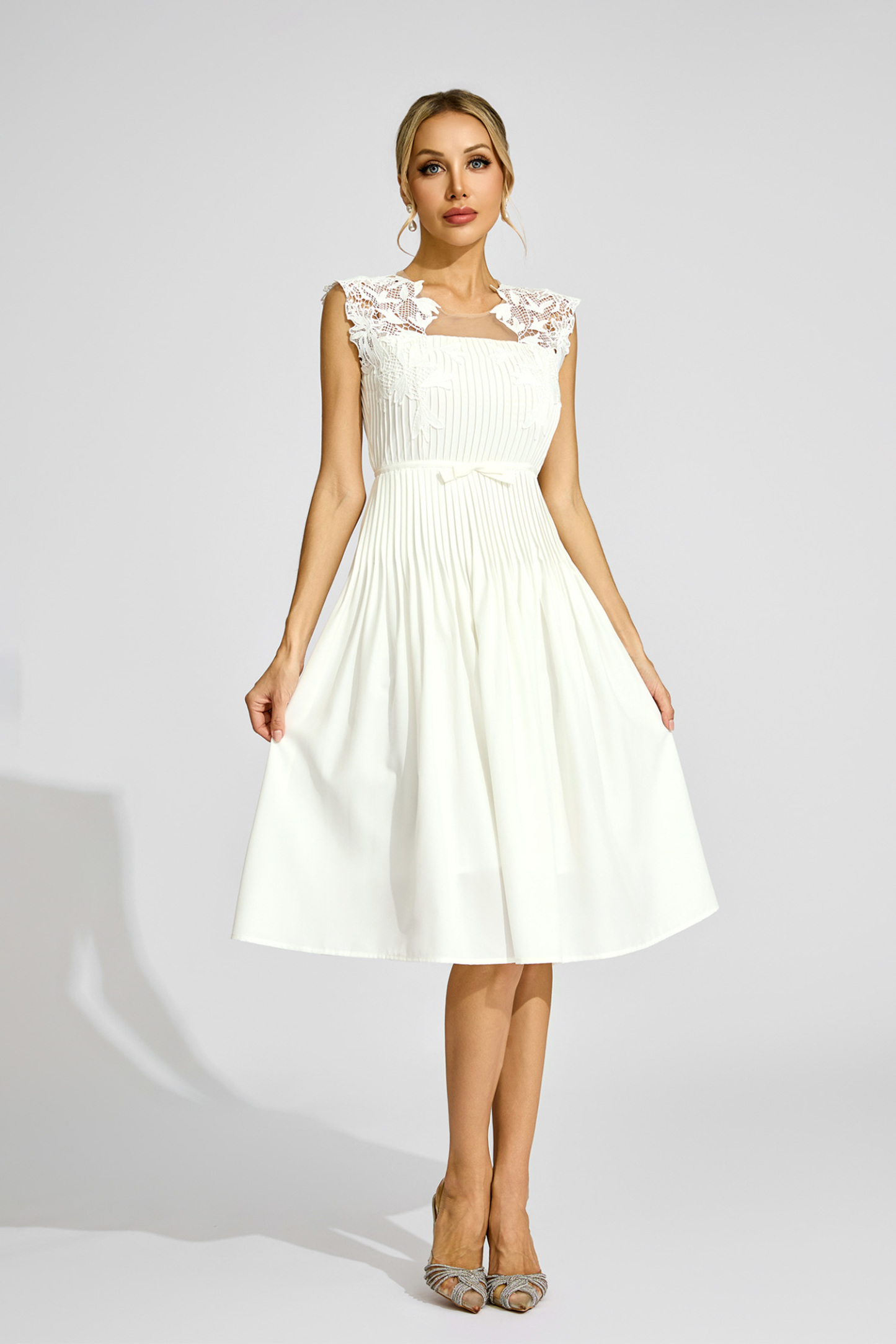 Darwin White Lace Embellished Midi Dress