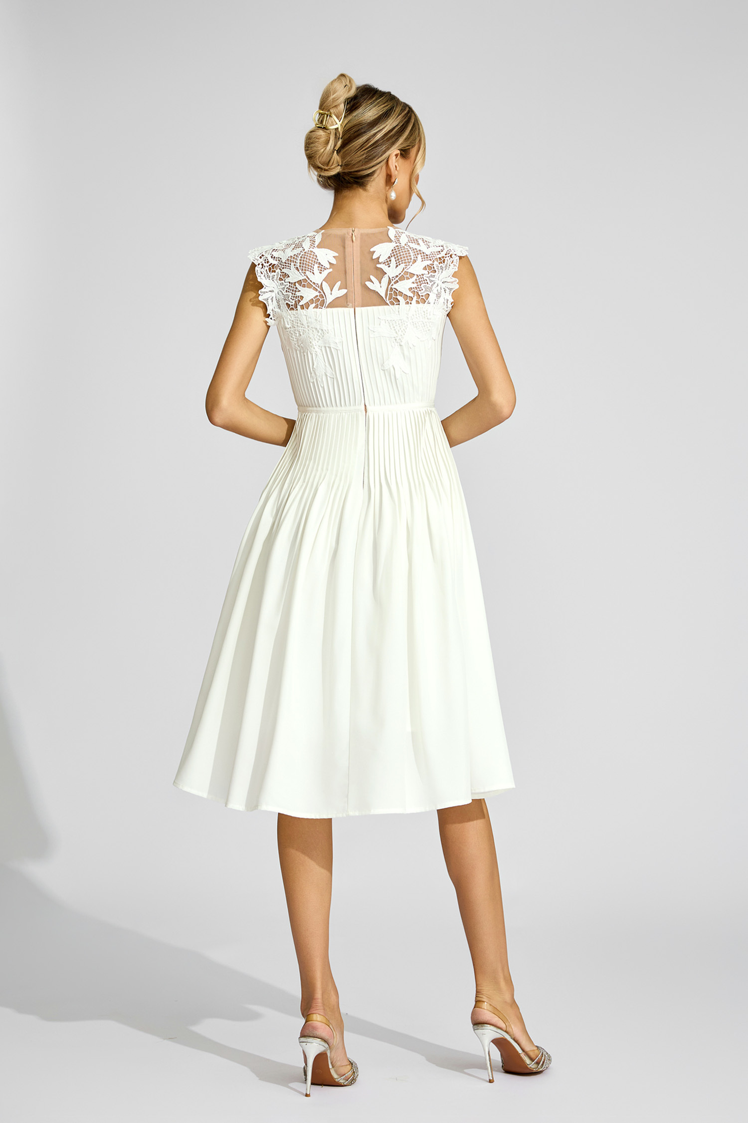 Darwin White Lace Embellished Midi Dress
