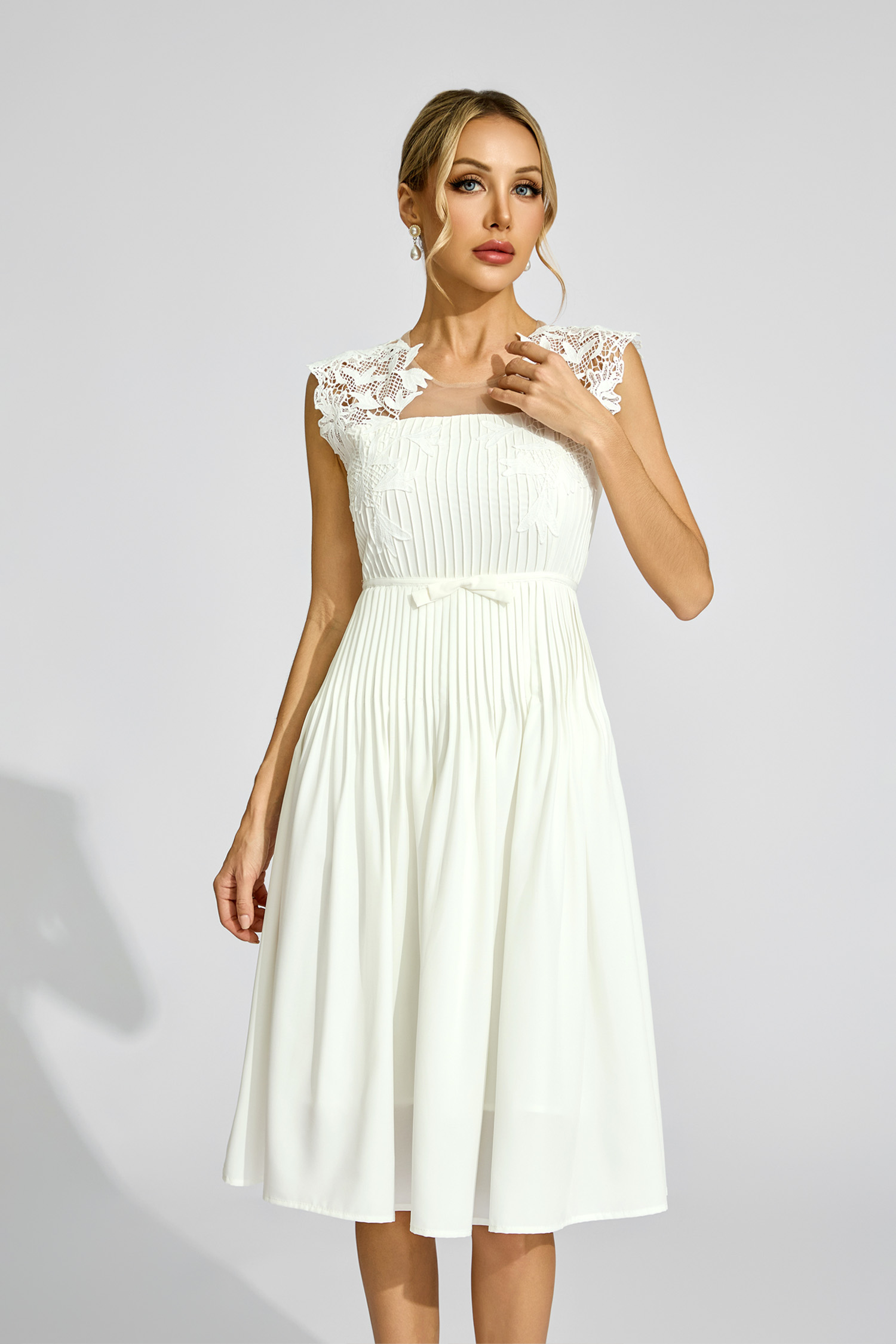 Darwin White Lace Embellished Midi Dress