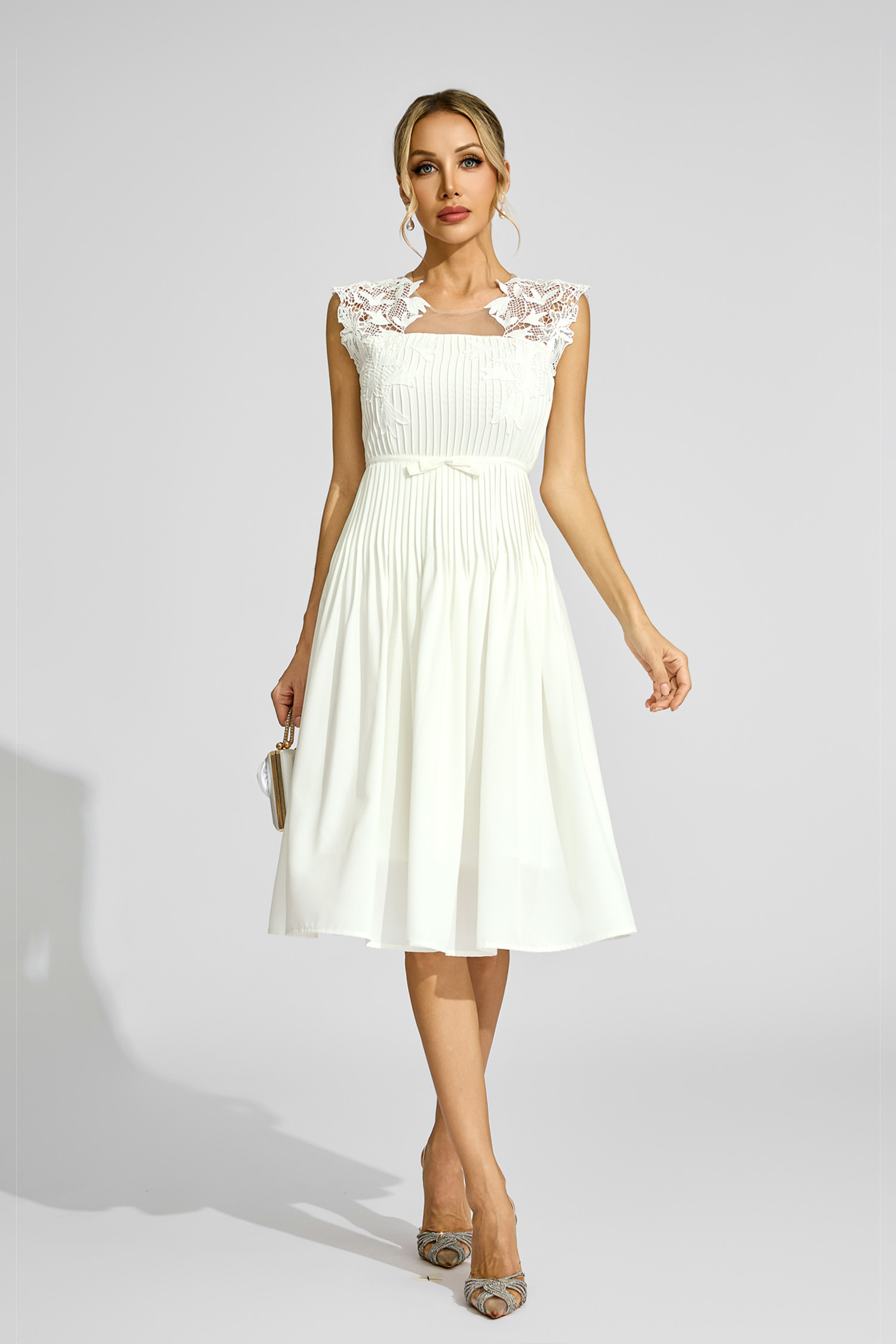Darwin White Lace Embellished Midi Dress